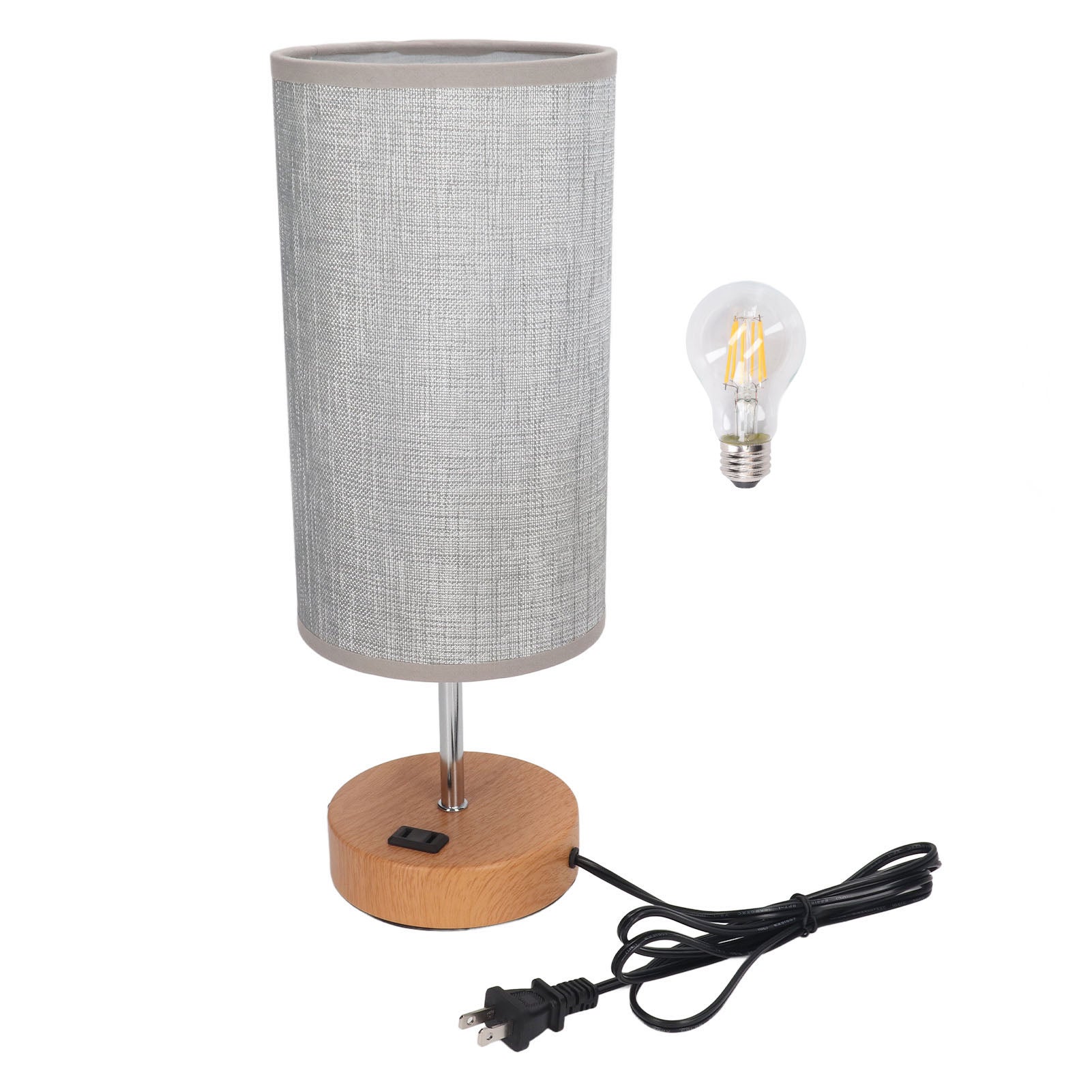 Metalowa i materiałowa lampa stołowa sterowana dotykowo, ładowanie USB, trójstopniowa lampka nocna LED z podstawą z drewna słojowanego do sypialni c