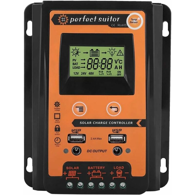 MPPT Kontroler Ładowania Solarnego 12V / 24V Regulator Akumulatora Paneli Solarnych Dual USB LCD Wyświetlacz Regulator Prądu Paneli 30A Czarny