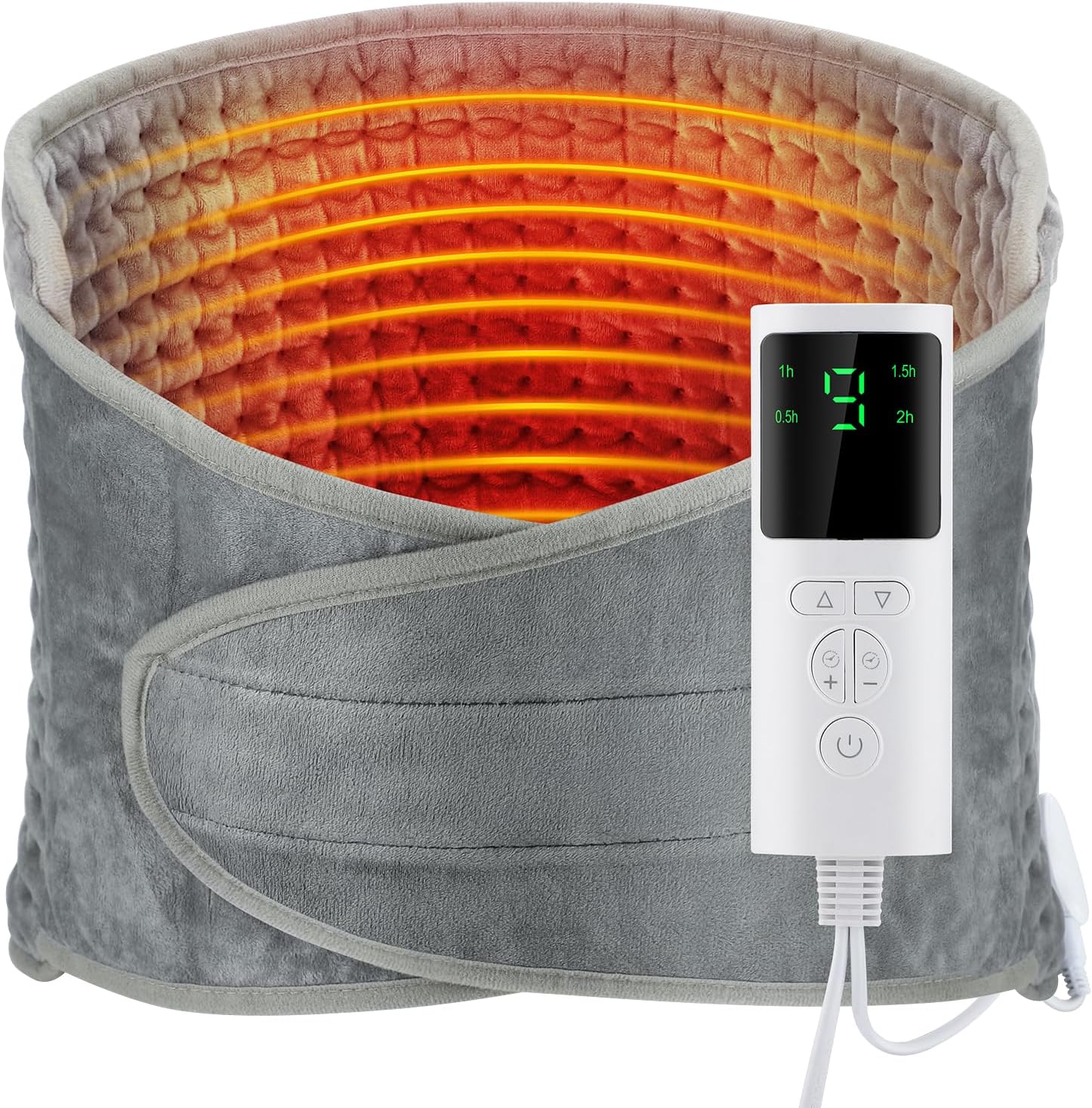 Poduszka grzewcza przeciwbólowa z wyświetlaczem LCD, 9 poziomów grzania, 4 ustawienia timera, idealna na plecy, brzuch i nogi – 30 x 126 cm