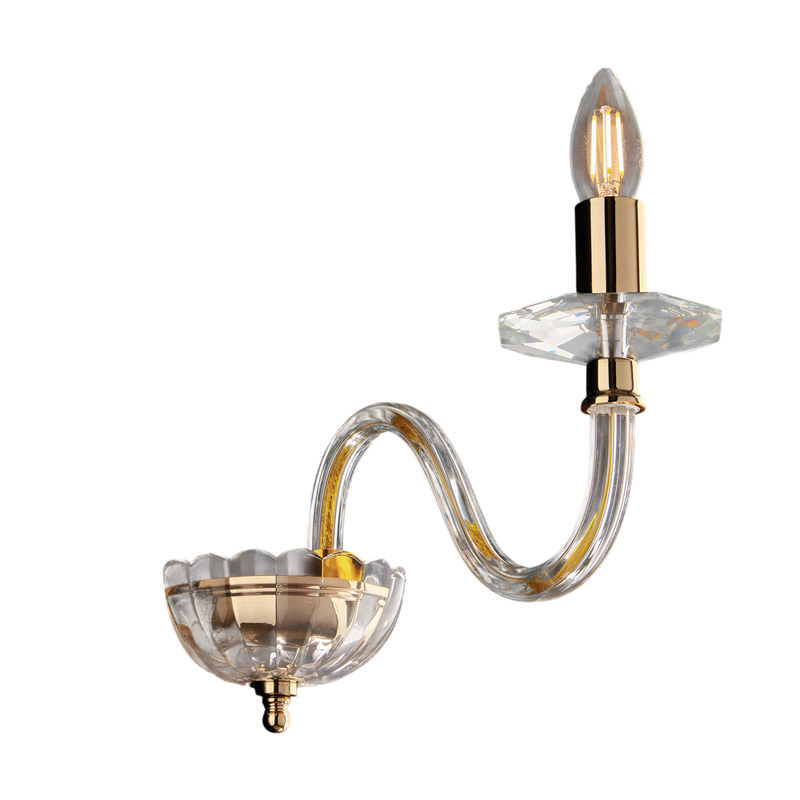 Applique in ferro dorato con vetro trasparente 1 luce H.22 - L.13 - P.30