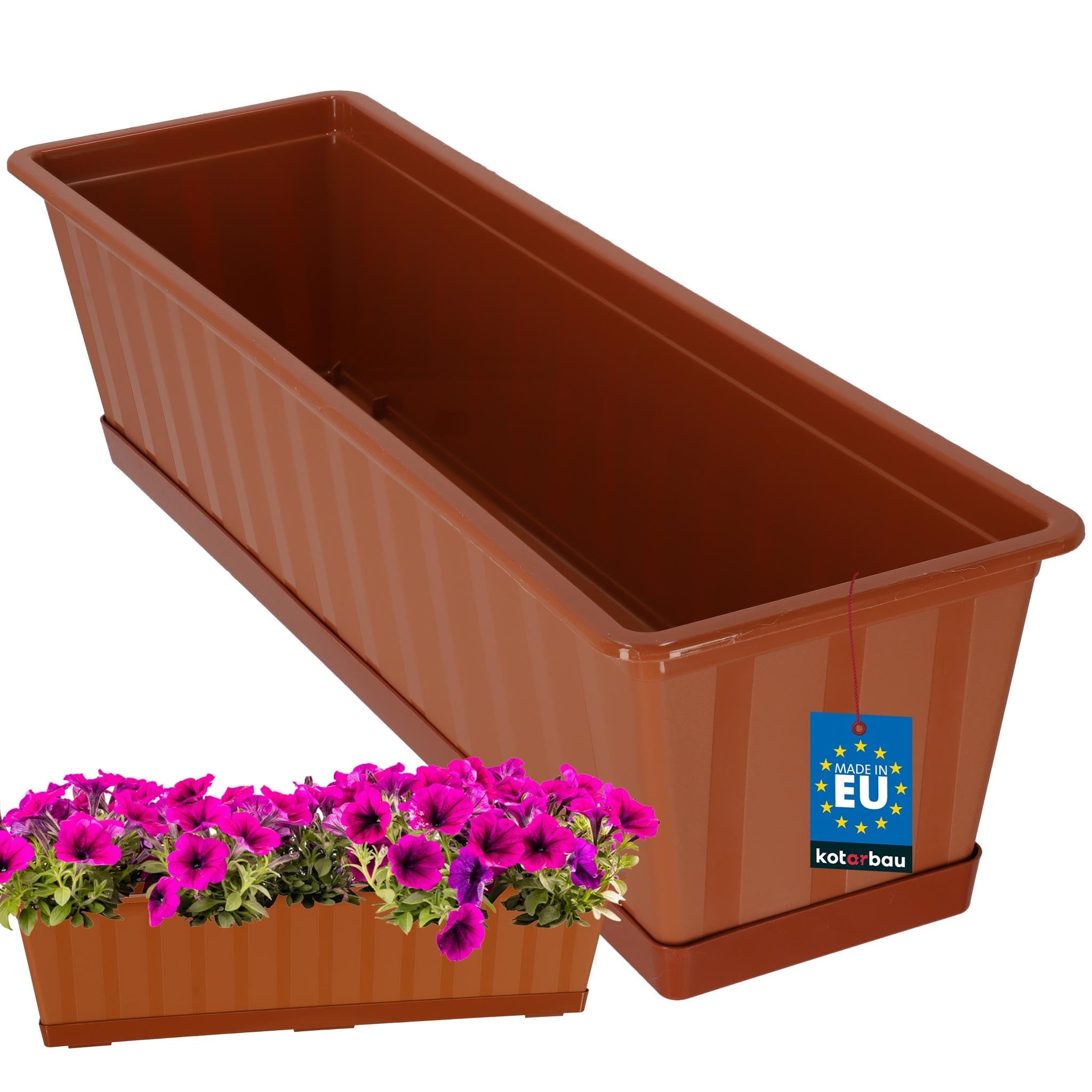 Doniczka - Skrzynka Balkonowa - 60 x 18 x 14 cm - Skrzynia na Balustradę Balkon - Donica z Podstawką - Terakota KOTARBAU