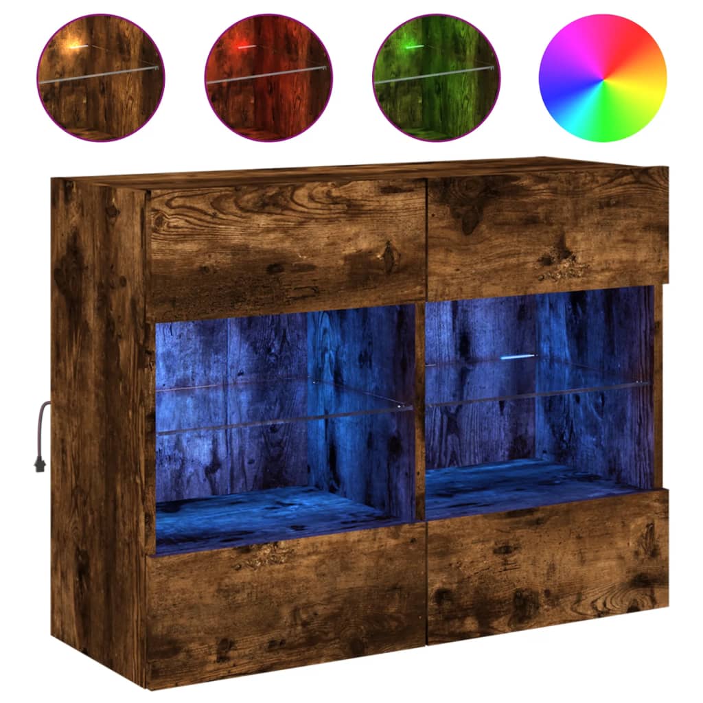 Ścienna szafka TV z LED, przydymiony dąb, 78,5x30x60,5 cm
