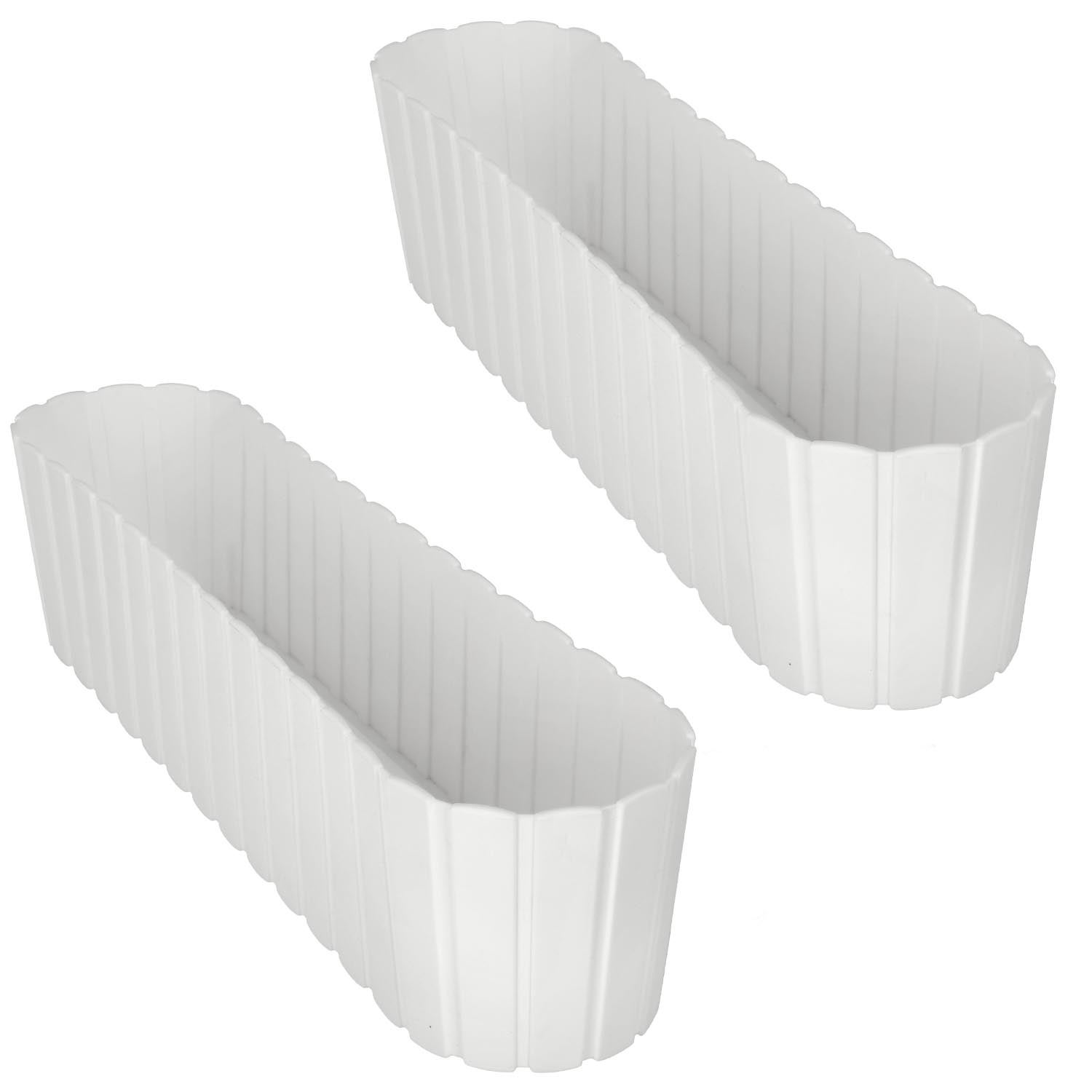 2 szt. Doniczka Skrzynka Balkonowa - 60 x 14 x 13 cm - Skrzynia Plastikowa na Kwiatki - Donica Owalna na Balkon - Rustykalna - Biały KOTARBAU