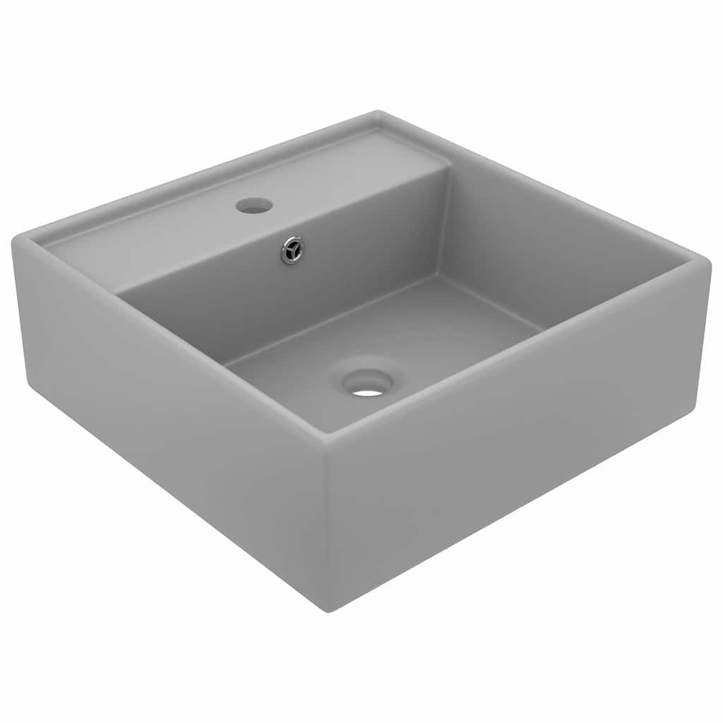 Umywalka Nablatowa Ceramiczna Kwadratowa Szara do Łazienki 41 cm