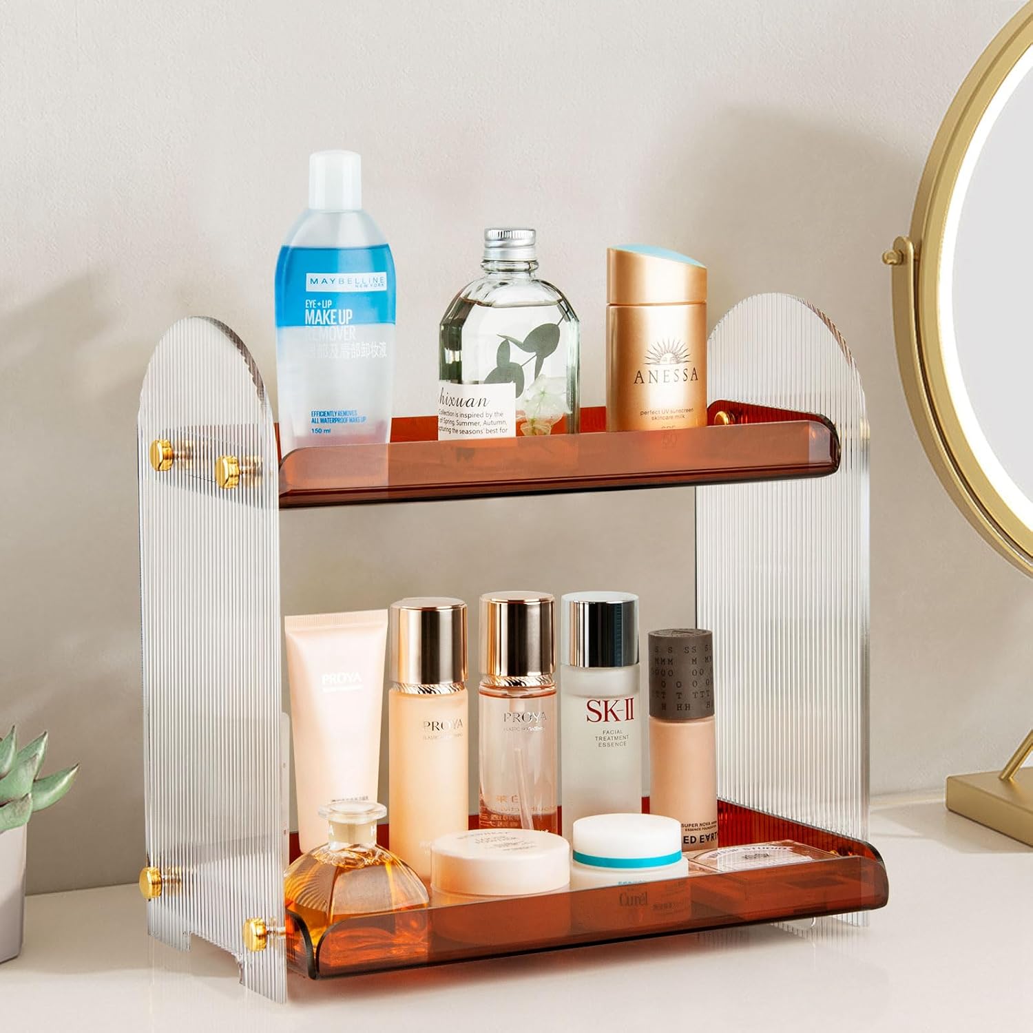 Akrylowa Półka na Kosmetyki do Makijażu, 2-poziomowa – Na Kosmetyki i Perfumy, Elegancki Design do Łazienki