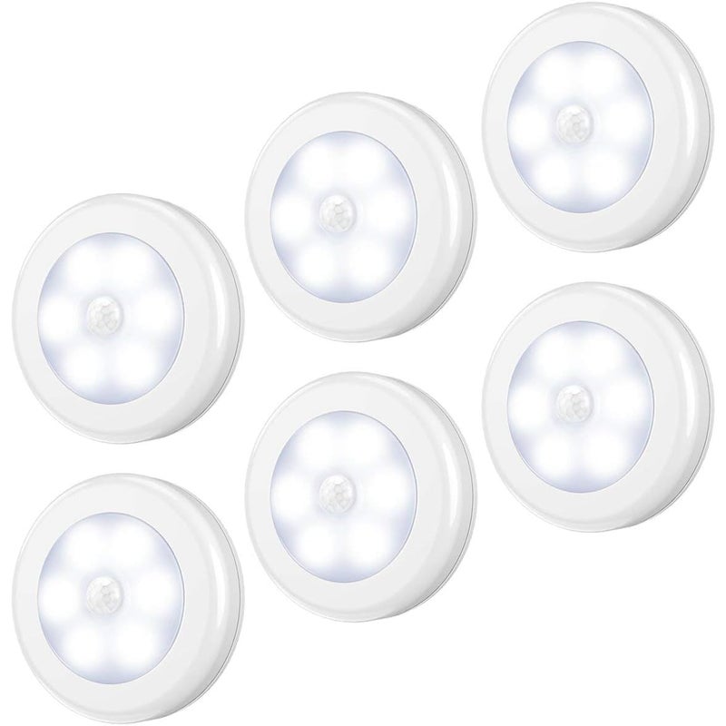 Lampka nocna LED z czujnikiem ruchu, opakowanie 6 sztuk, automatyczne włączanie/wyłączanie magnetyczne z podkładkami samoprzylepnymi, do sypialni
