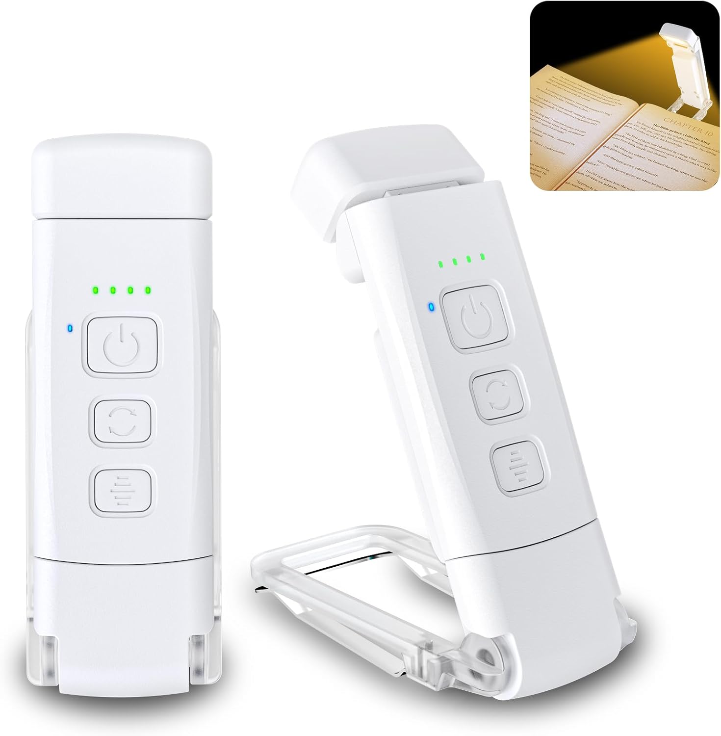 1 szt. Lampka do czytania (biała), 3 tryby kolorów i 5 poziomów regulacji jasności, [Funkcja timera i ładowanie przez USB] Lampka z klipsem