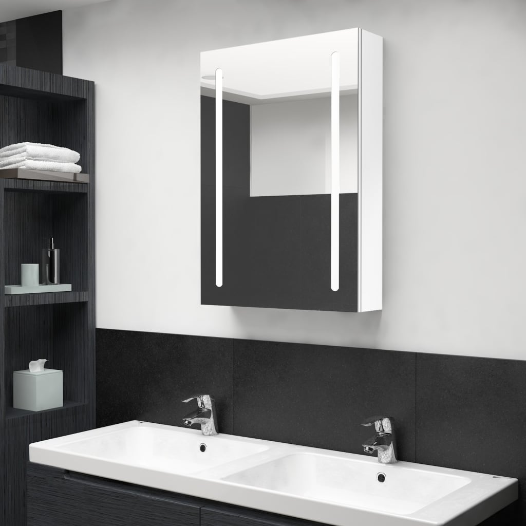 Szafka łazienkowa z lustrem i LED, lśniąca biel, 50x13x70 cm vidaXL
