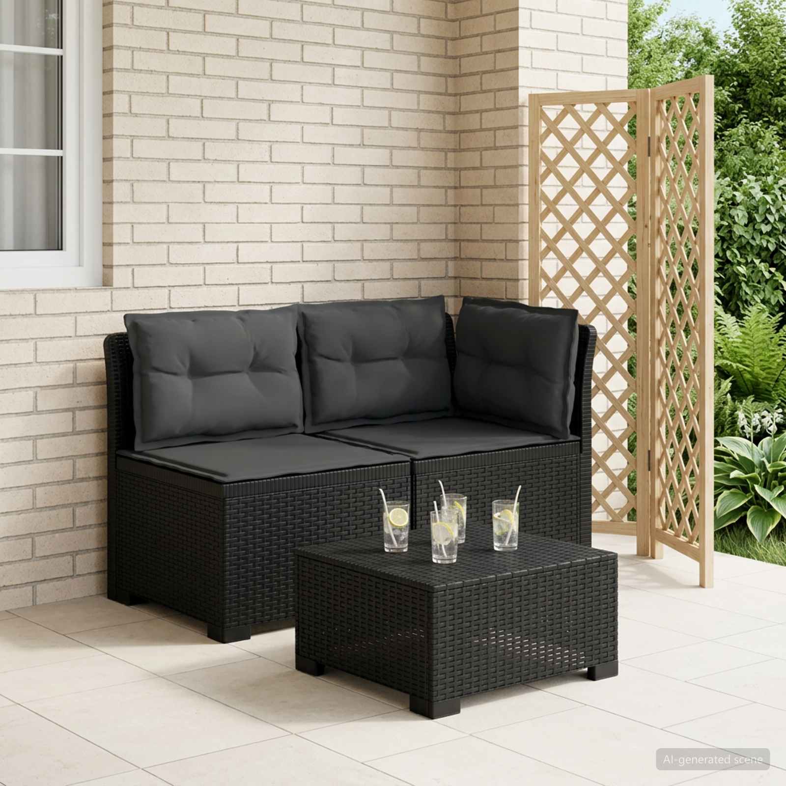 Sofa Ogrodowa 2-osobowa z Poduszkami w Wyglądzie Rattanowym PP vidaXL