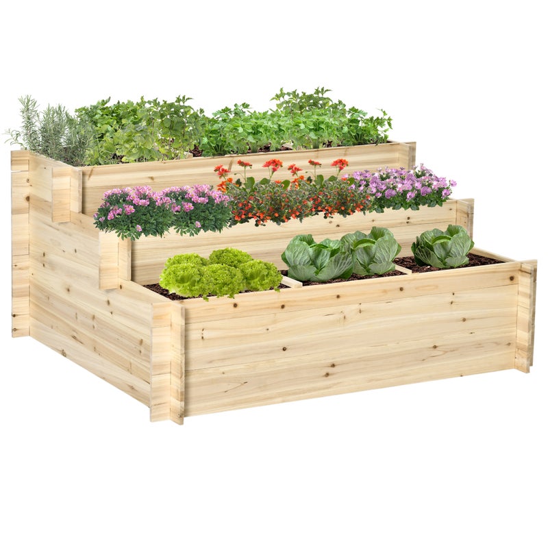 3 - tiered kwadratowy podwyższony ogród donica z 9 compartments wykonany z fir drewno i non - woven tkanina