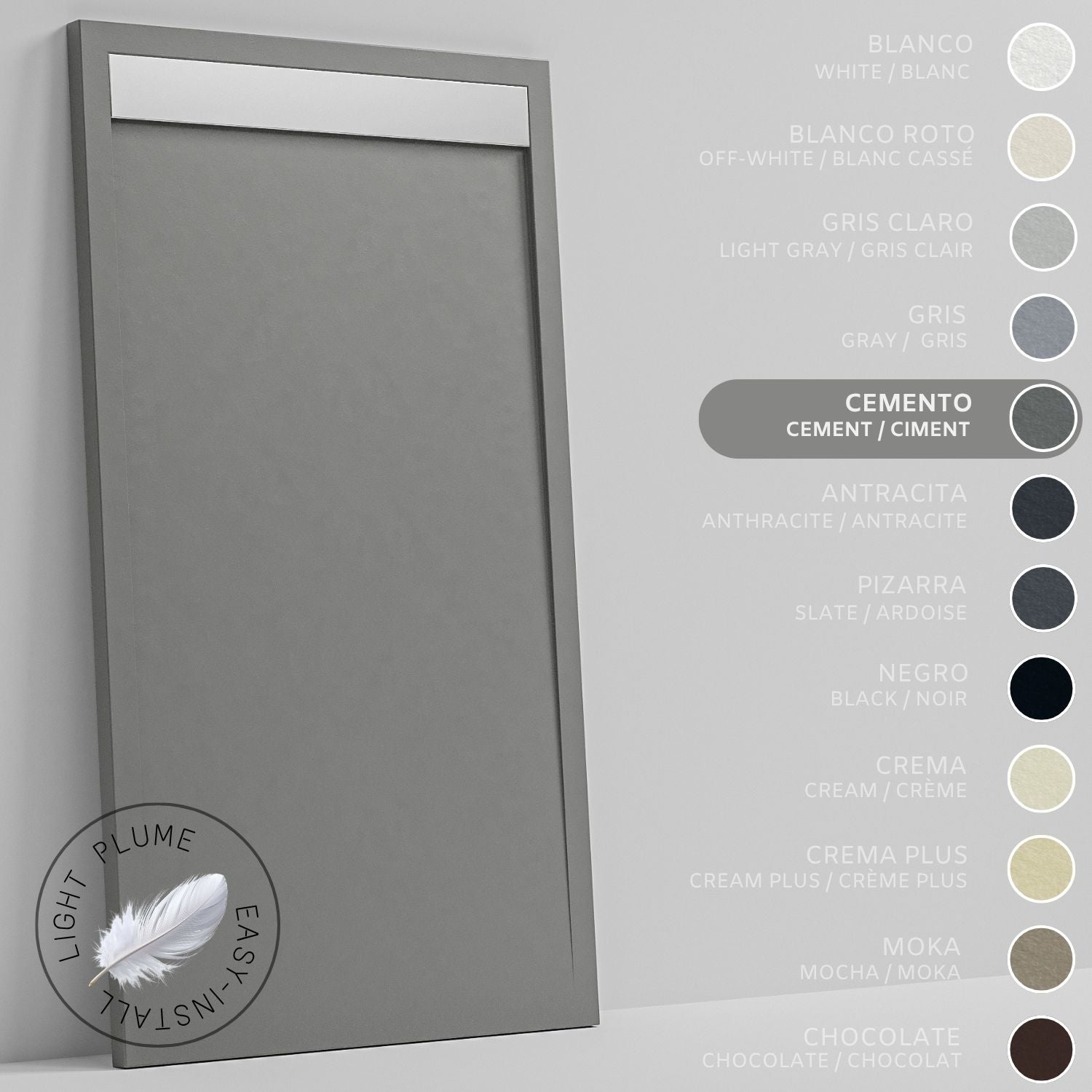 SOULHOME Lekki Brodzik z Żywicy tekstura Łupka – cementowoszary- 140X70- Niski 3cm– Ruszt INOX
