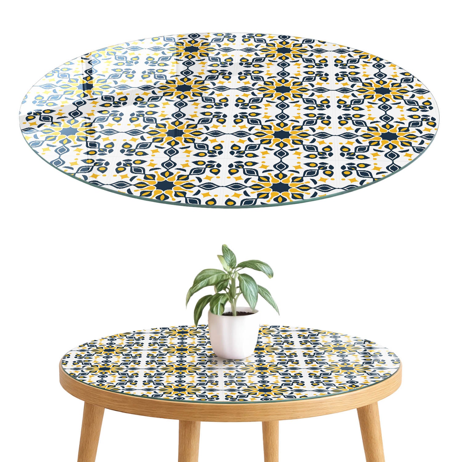 Szkło hartowane 4 mm z grafiką na blat - ozdoba mebli, ochrona i nowy wygląd fi70 cm Mozaika elegancja