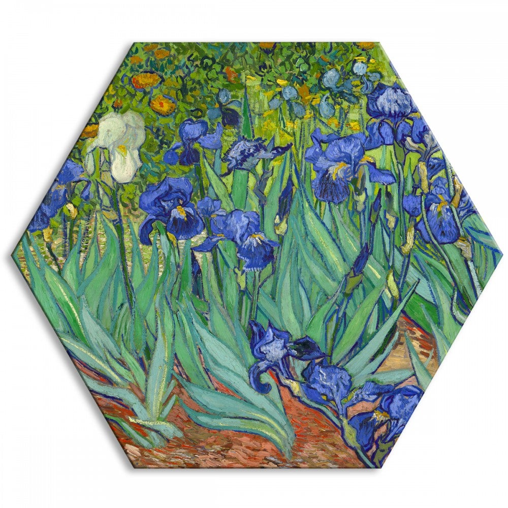 VAN GOGH - IRIS - Płótno sześciokątne - Obraz wydrukowany na płótnie i oprawiony w ramę PCV o wymiarach 120x120 cm