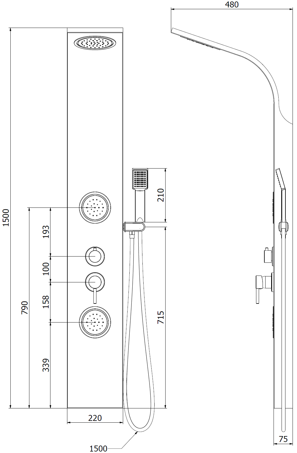 Mexen Gros panel prysznicowy, czarny - 7619-03-70