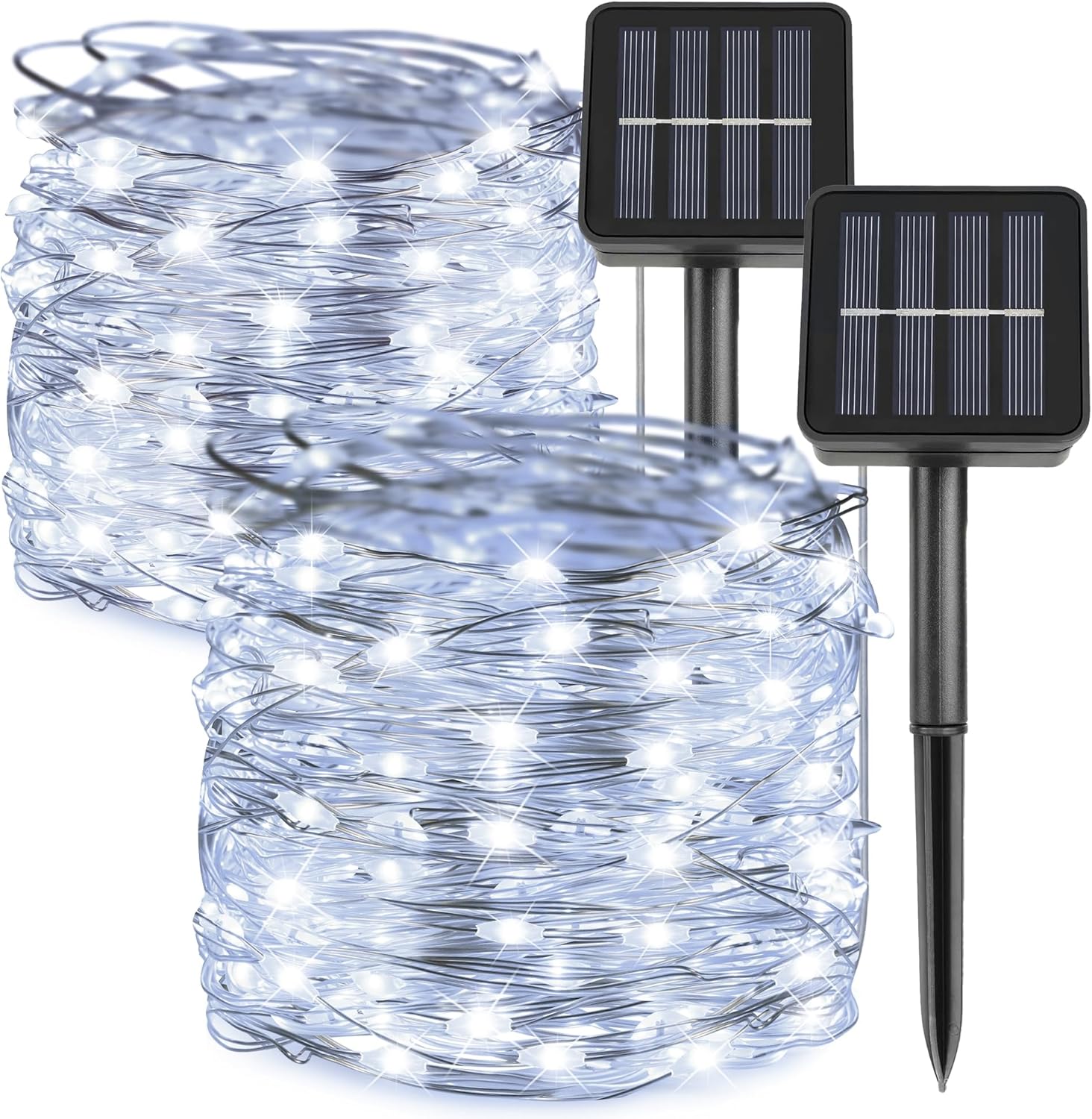 200 lampek solarnych LED – zestaw 2 lampek o długości 66 stóp z 8 trybami świecenia, wodoodpornych, do oświetlenia choinek ogrodowych (biały)
