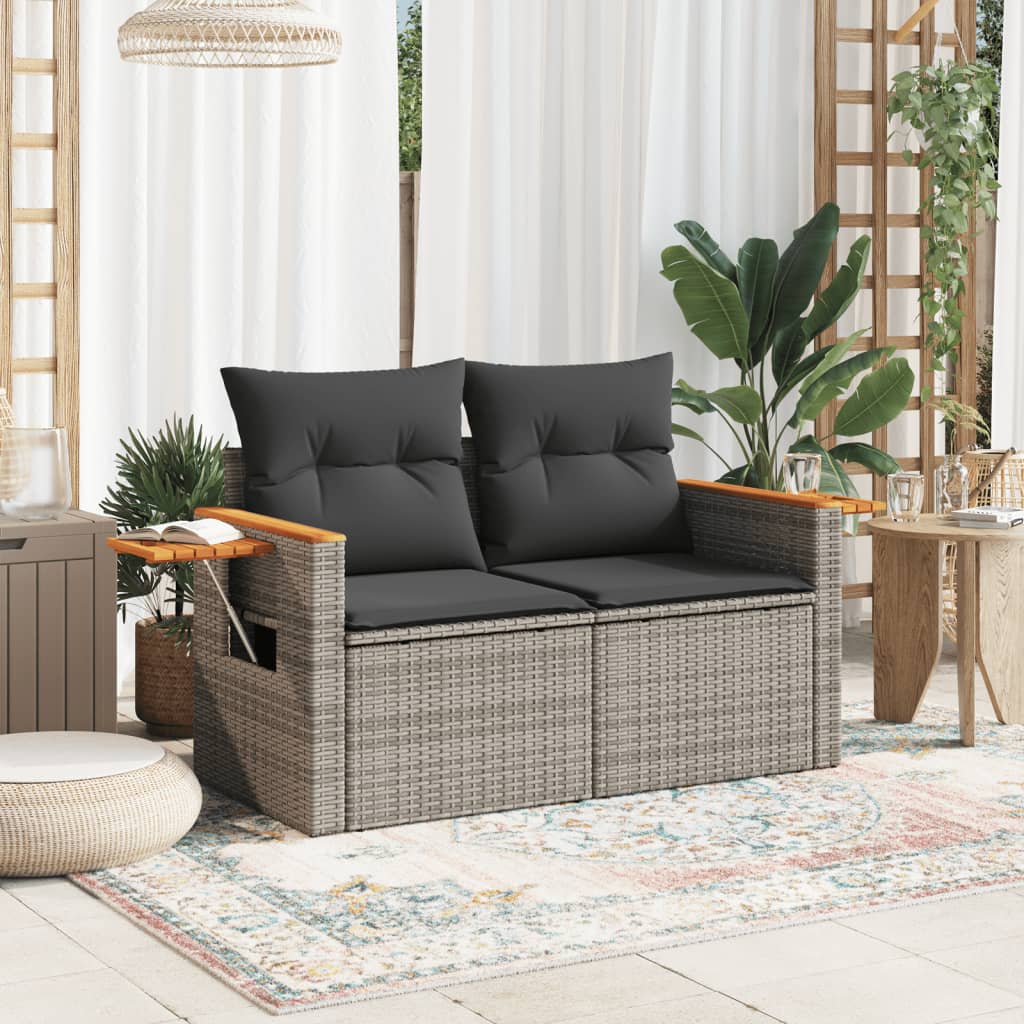 Sofa ogrodowa z poduszkami, 2-osobowa, szara, polirattan