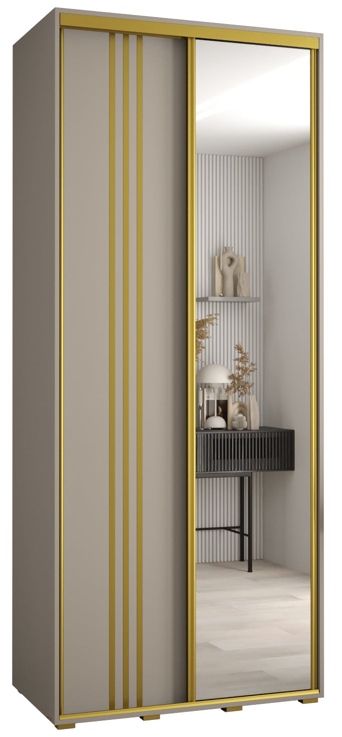 Szafa przesuwna z lustrem wysoka Dakota 7 100 x 60 x 235,2 cm kaszmir + u. Złoty - Abiks Meble