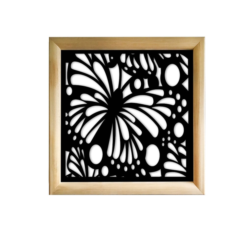 MOTYL - Kwadratowe moduły dekoracyjne z drewna i PVC - Rozmiar 48x48 cm - Grubość 47 mm - Kolor wewnętrzny CZARNY
