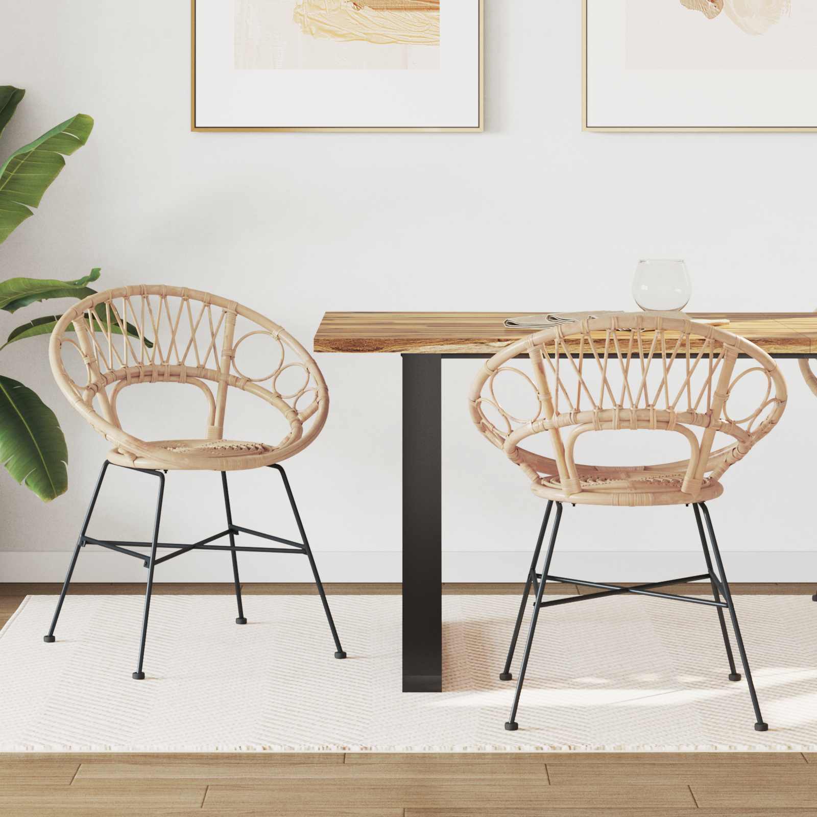 Krzesło jadalniane 2 pcs Rattan i żelazo Naturalny vidaXL