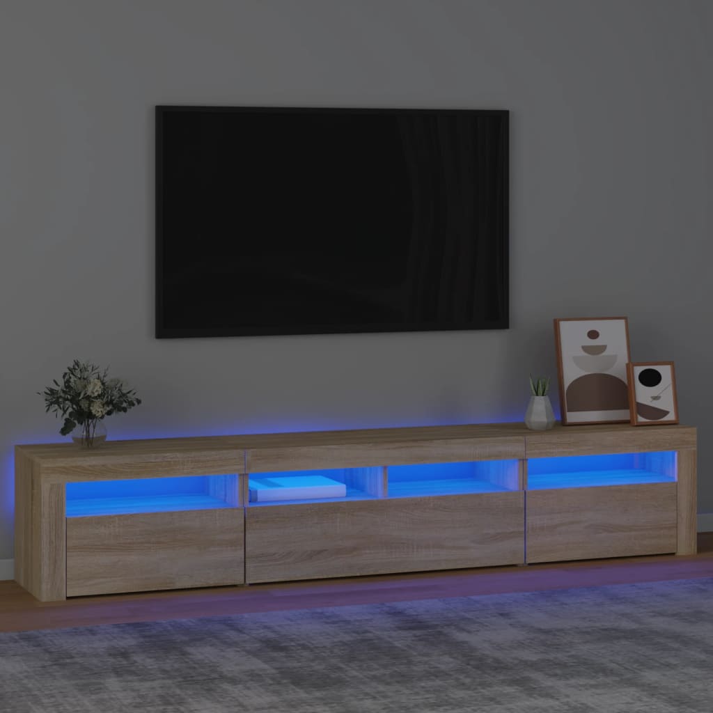 Szafka pod TV z oświetleniem LED, dąb sonoma, 210x35x40 cm vidaXL