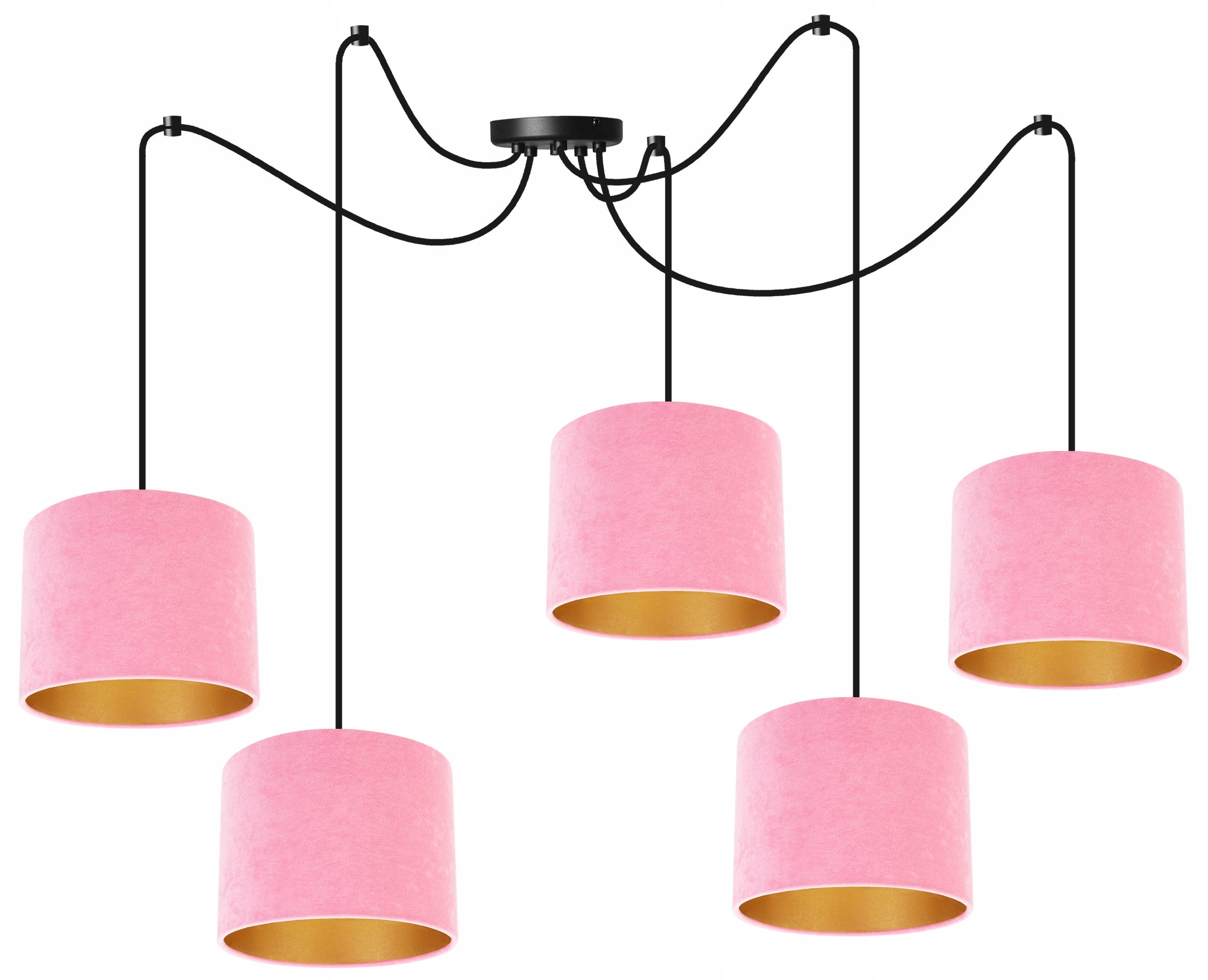 Lampa sufitowa wisząca Light Home LH Spider Milan 5x E27 abażur cylindryczny złoty/różowy elegancka