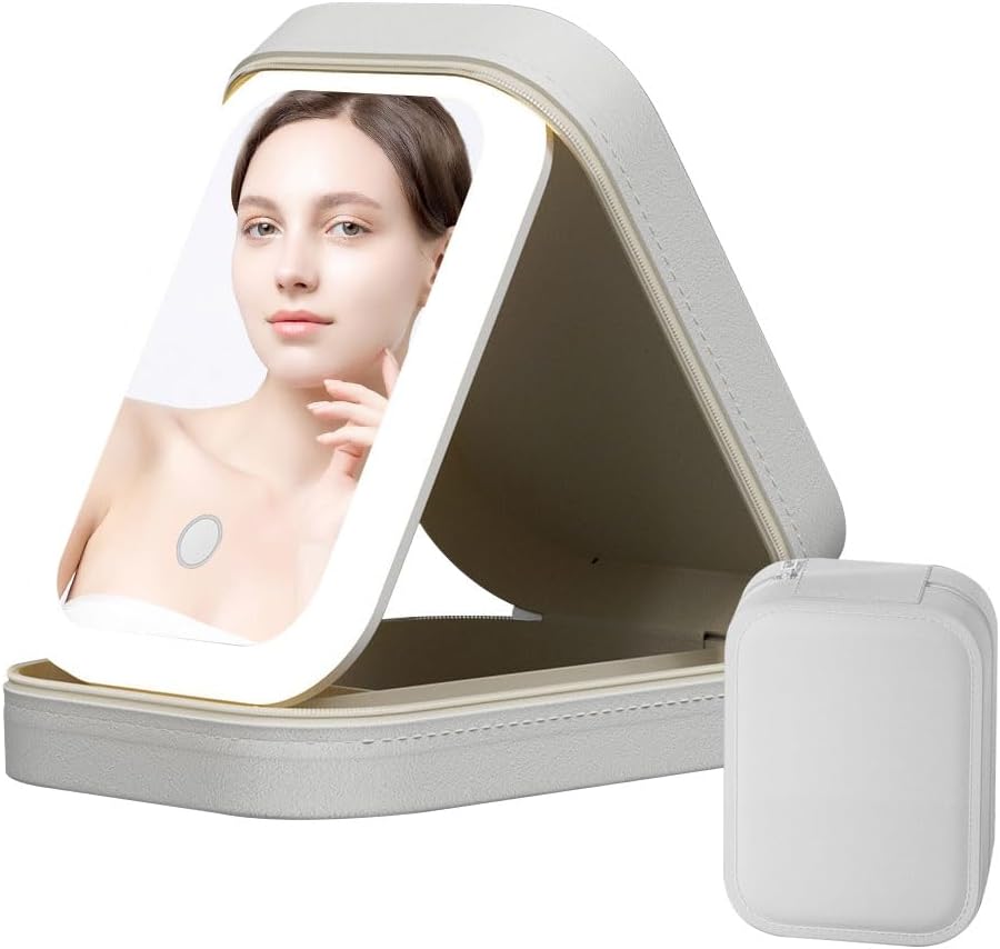 Kosmetyczka LED z 3 kolorami podświetlenia – Podświetlane lusterko, ładowalna, przenośny organizer z przegródkami, idealna w podróży