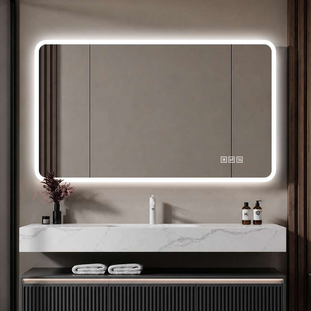 Lustro LED 60x120cm z mleczną krawędzią, frontowe, przeciwmgielne, 3 kolory, ściemnialne, z pamięcią, IP44, poziome/pionowe