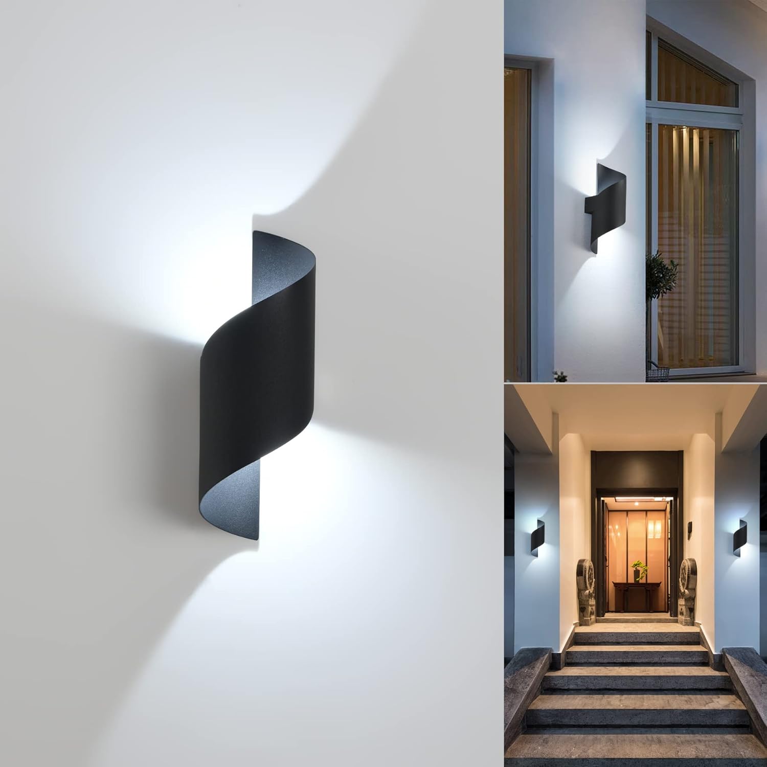 Kinkiet zewnętrzny LED 12 W, ciepłe światło 3000 K, spiralny, wodoodporny IP65, biały