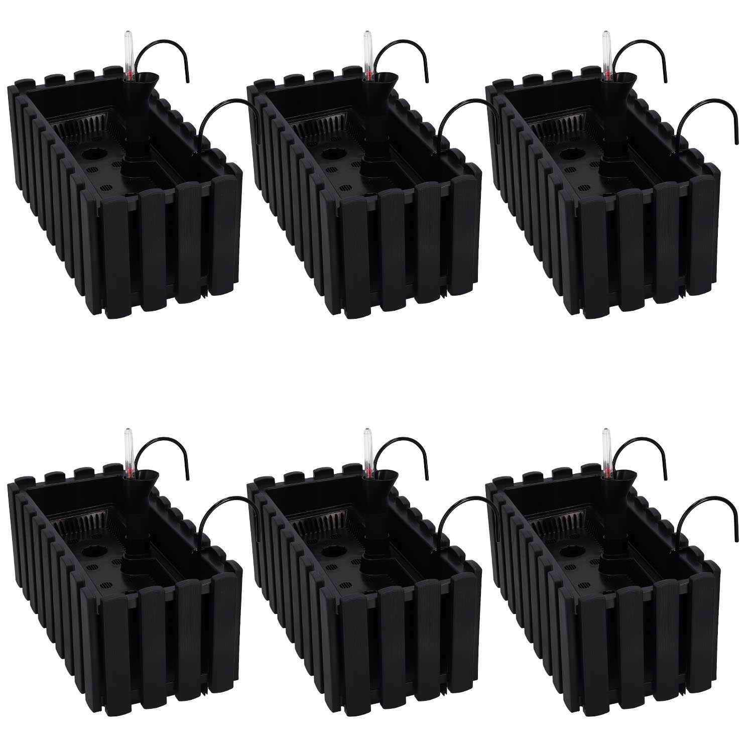 6 szt. Doniczka - Skrzynka Balkonowa - 38 x 18 x 16 cm - na Taras - z Hakami - System Nawadniania - Antracyt KOTARBAU