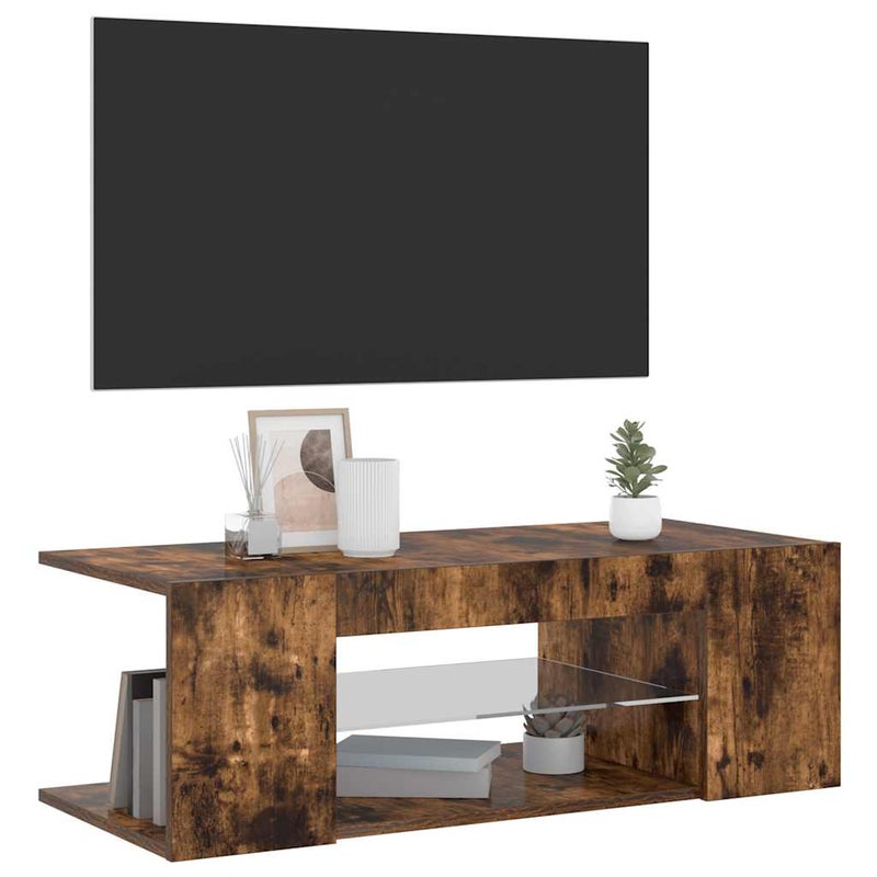 Szafka pod TV z oświetleniem LED, przydymiony dąb, 90x39x30 cm