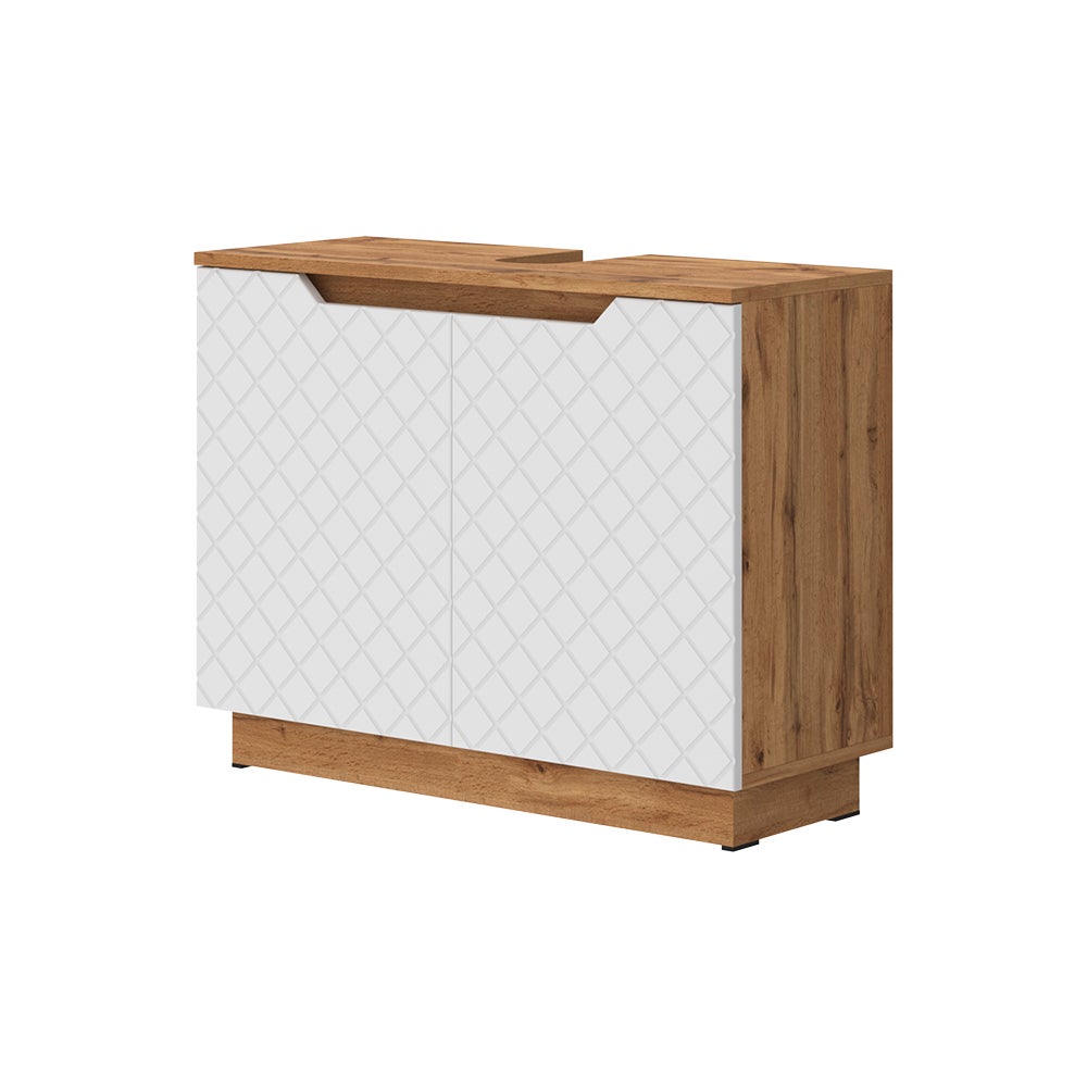 Vicco Szafka pod umywalkę Lotta, Dąb/biały ze strukturą płytek, 79.6 x 62.1 cm z 2 drzwiami