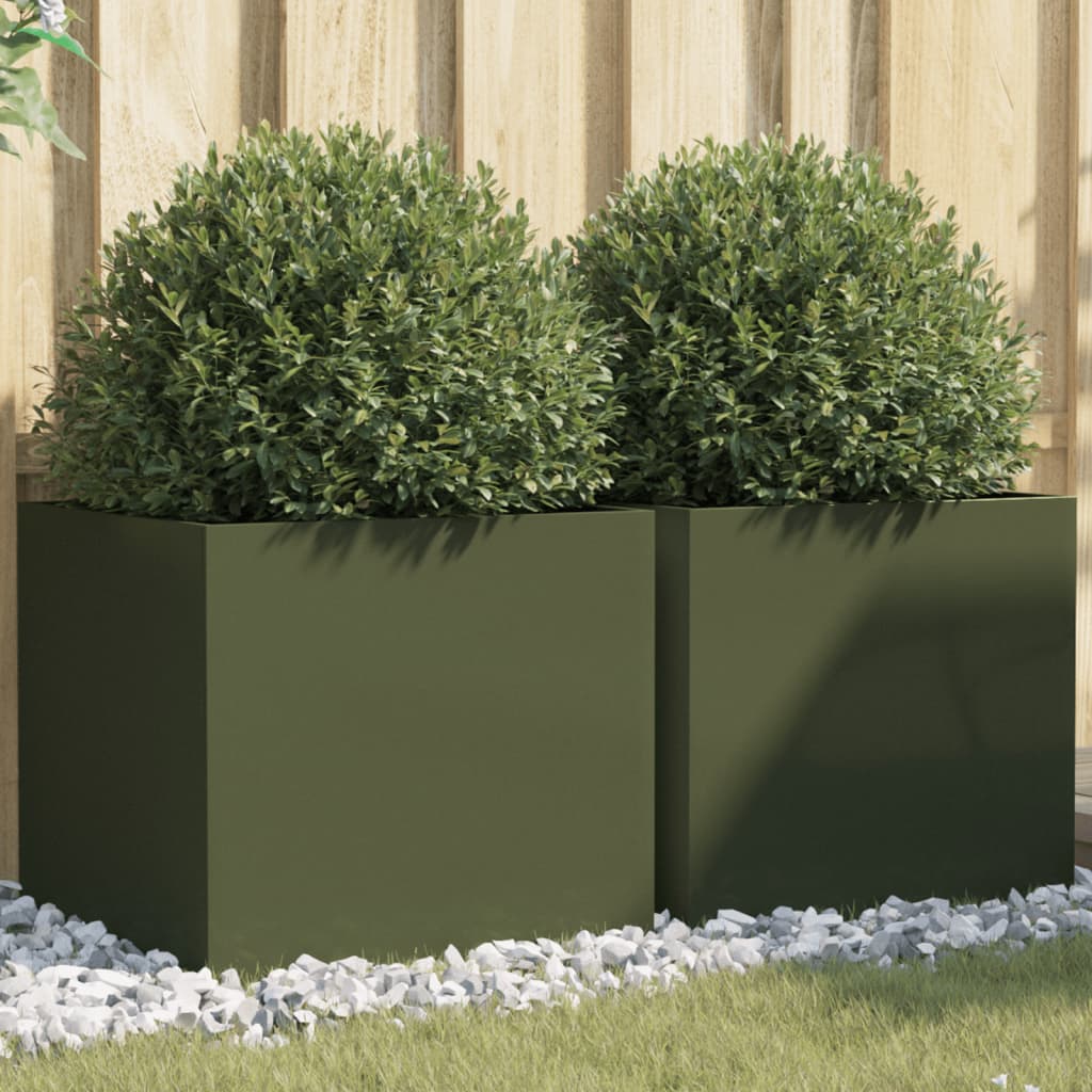 Donice, 2 szt., oliwkowa, 49x47x46 cm, stal vidaXL
