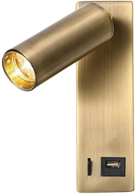 Regulowana lampa ścienna z portem ładowania USB - dioda LED 3W, ciepłe światło z przełącznikiem, odpowiednia do sypialni i salonów (brąz).