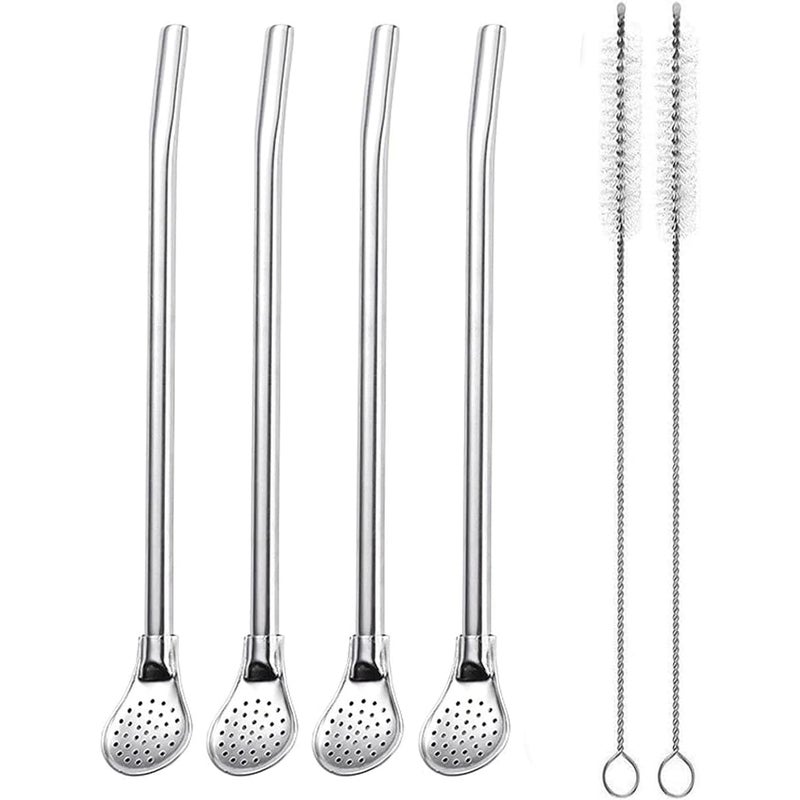 4 metalowe bombille do yerba mate i picia, wielokrotnego użytku słomki ze stali nierdzewnej z łyżeczką filtrującą, wielokrotnego użytku łyżeczka ze sł