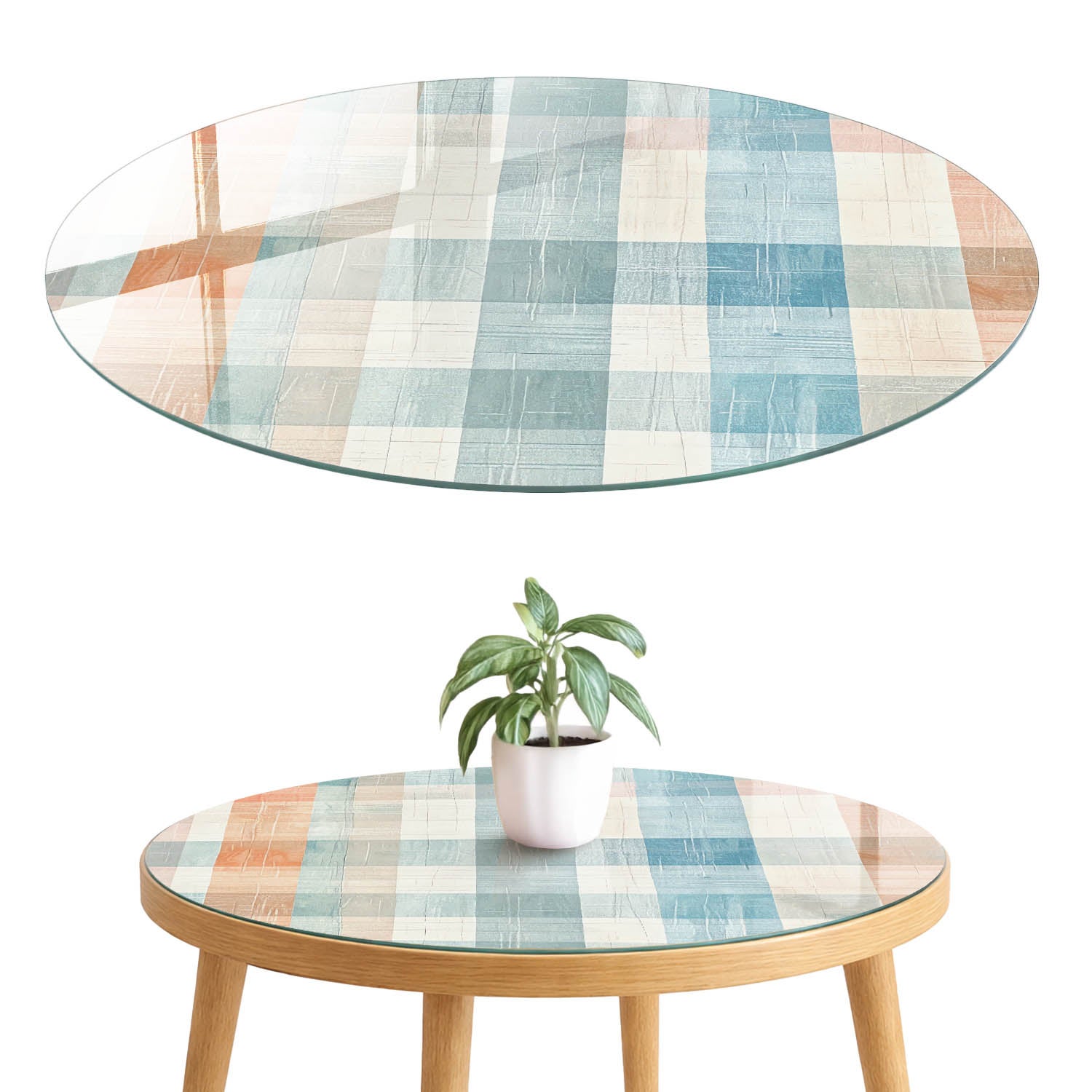 Dekoracyjny blat szklany 4 mm z printem - na stół, szafkę, komodę i stolik fi70 cm Pastelowy patchwork