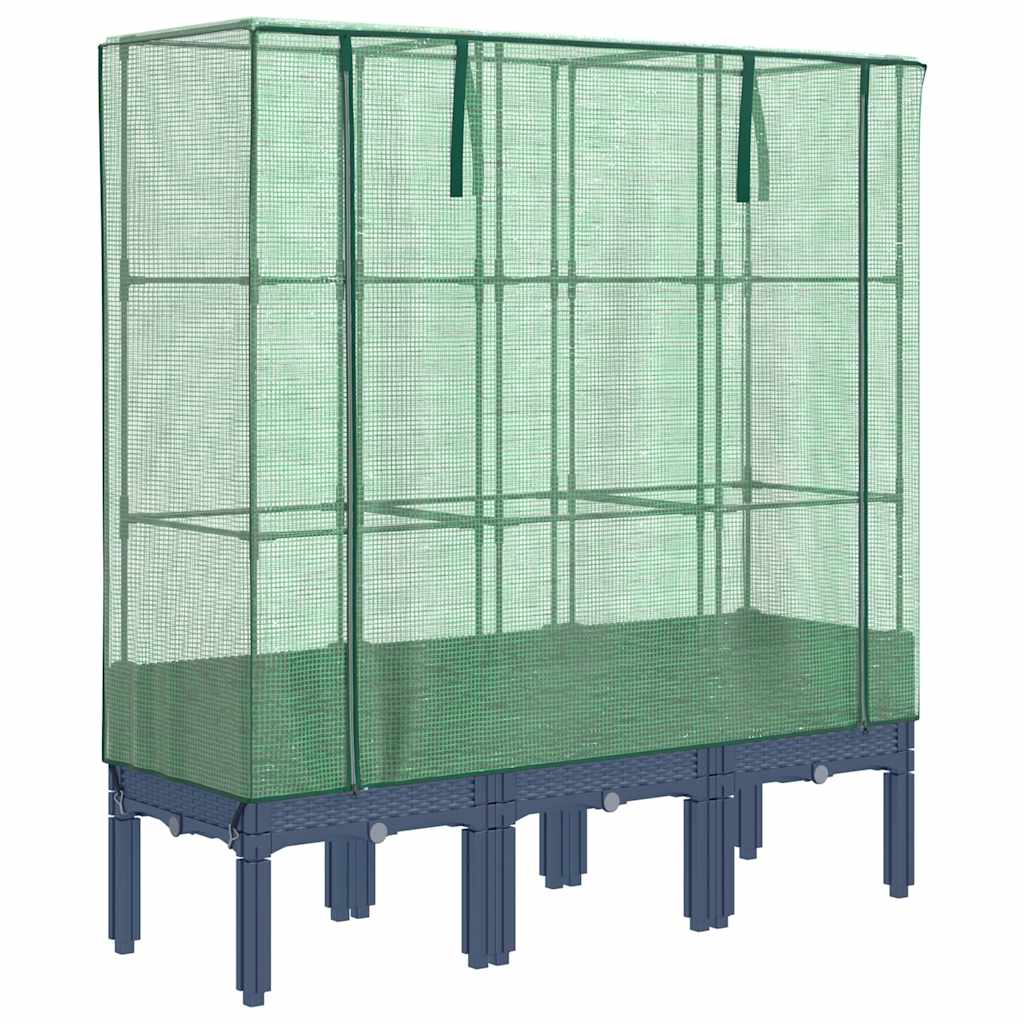 Podwyższona Grządka ze Szklarnią 120x40x140 cm Szara do Ogrodu z Pokryciem