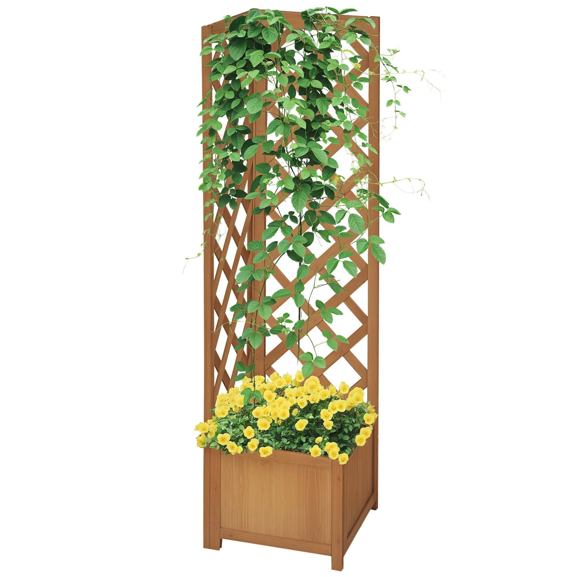 Ogród Drewniany kwiat Doniczka Wykonany z Brązowy Fir z kratka do Climbers i Decorations, 40 x 40x145 cm