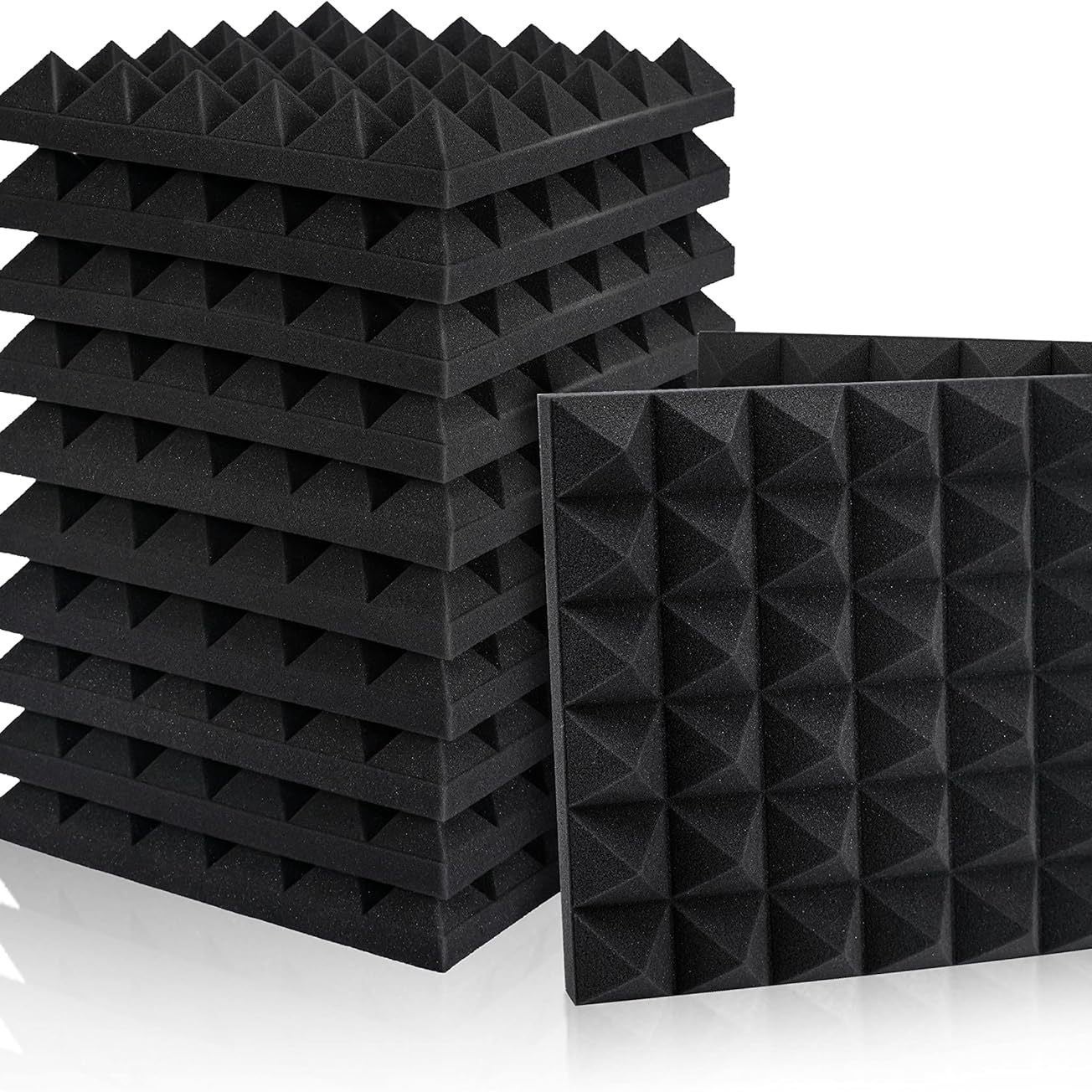 Zestaw 12 Paneli Akustycznych z Pianki, Podcasty 30 x 30 x 5 cm Dźwiękochłonne Panele Akustyczne Ognioodporne do Studiów Nagraniowych