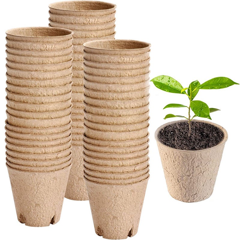 Doniczki organiczne 100 sztuk, Doniczka szkółkarska 8x8x7.5 CM, Okrągłe doniczki do sadzonek roślin z otworami drenażowymi
