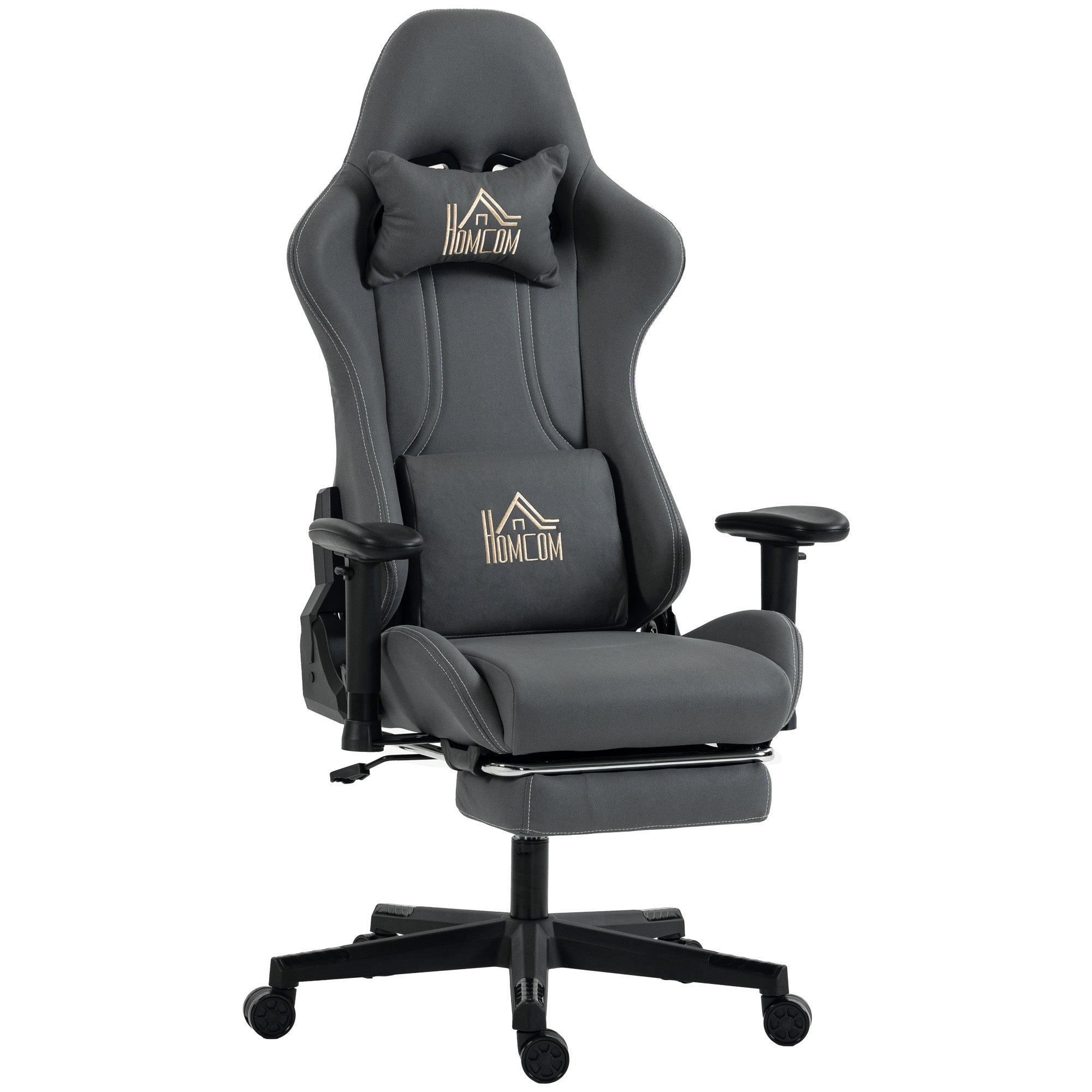 Ergonomiczny fotel gamingowy, fotel gamingowy z podłokietnikami 3D, odchylane oparcie, regulowana wysokość, 72x76x132 cm, szary