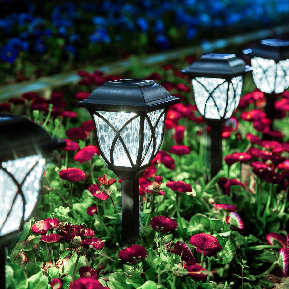 Zestaw 2 wodoodpornych, zewnętrznych lamp solarnych LED do ogrodu, do doniczek, dekoracji ogrodowych, chłodne białe światło