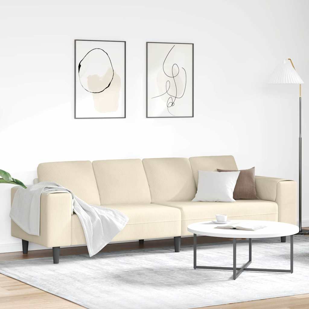 Sofa z poduszką Kremowy 250 x 77 x 76 cm Tkanina sztruksowa vidaXL