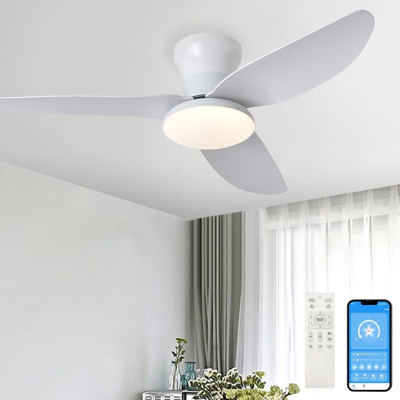 Wentylator sufitowy 100 cm ze światłem, sterowanie pilotem/aplikacją, płynne przyciemnianie, 6 prędkości wiatru, timer, (biały)