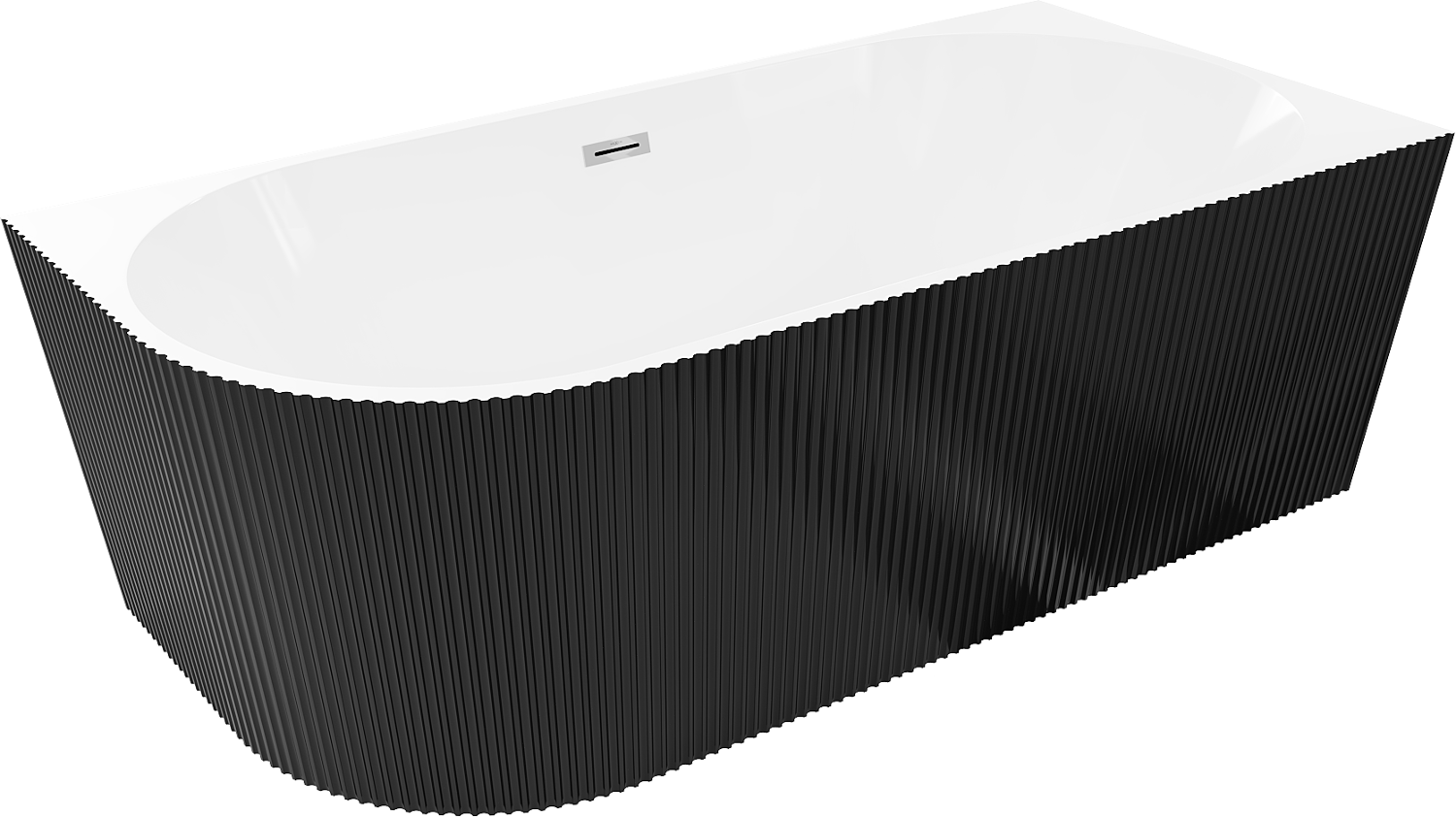 Mexen Silo wanna wolnostojąca narożna prawa ryflowana 150 x 75 cm, biała/czarna, przelew chrom - 52891507575P-01