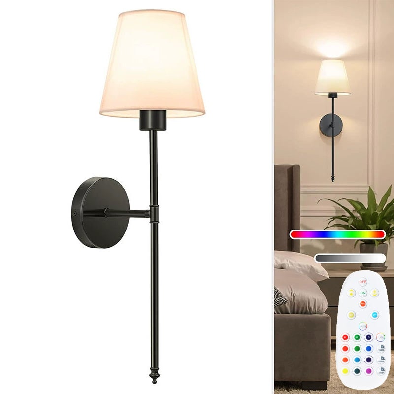 Bezprzewodowa lampa ścienna ładowalna z pilotem, regulowana intensywność, 3 regulowane temperatury barwowe, tryby oświetlenia RGB, czarna