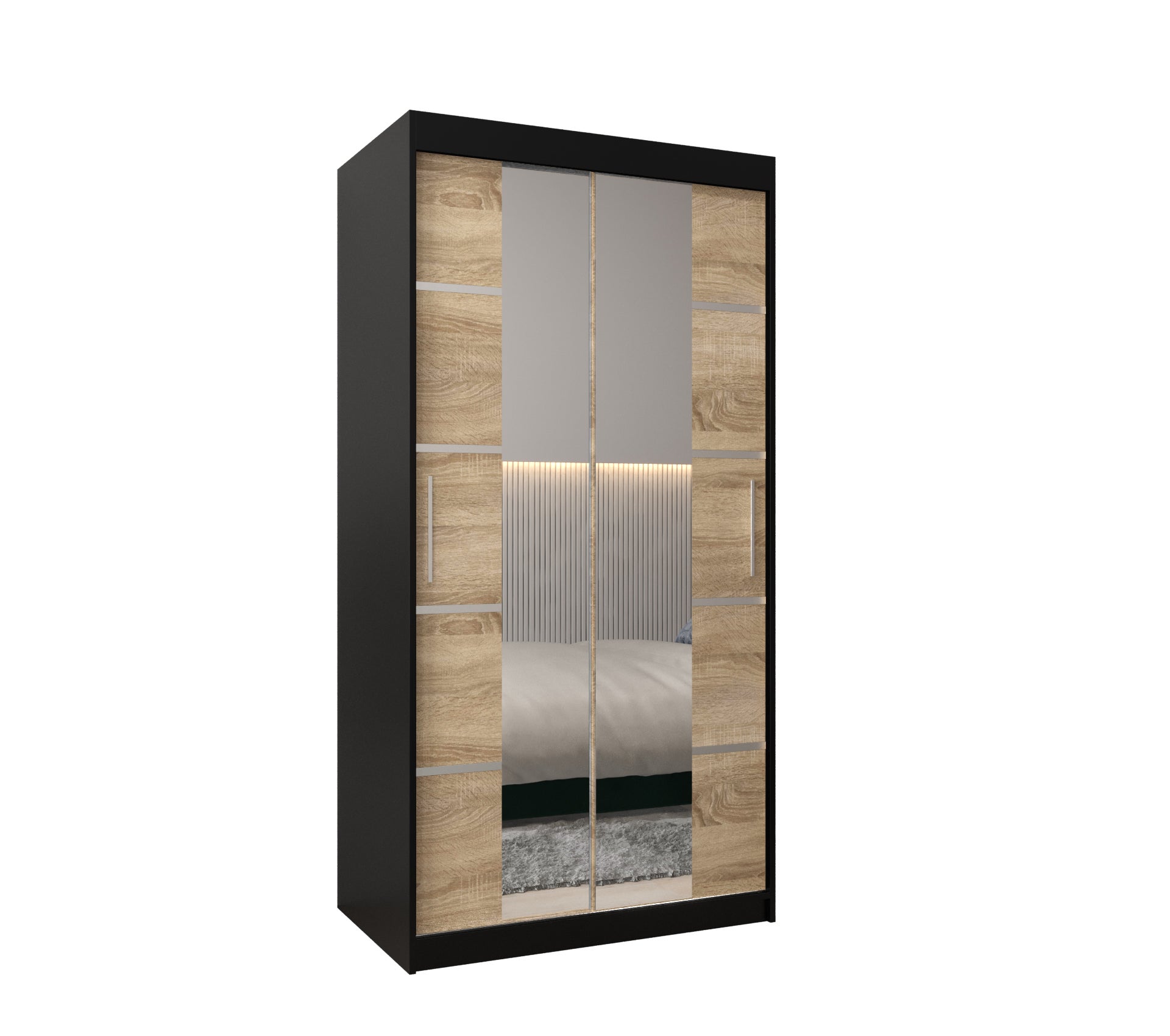 Szafa przesuwna garderoba Verona 4 100 x 62 x 200 cm Czarny + Sonoma - Abiks Meble
