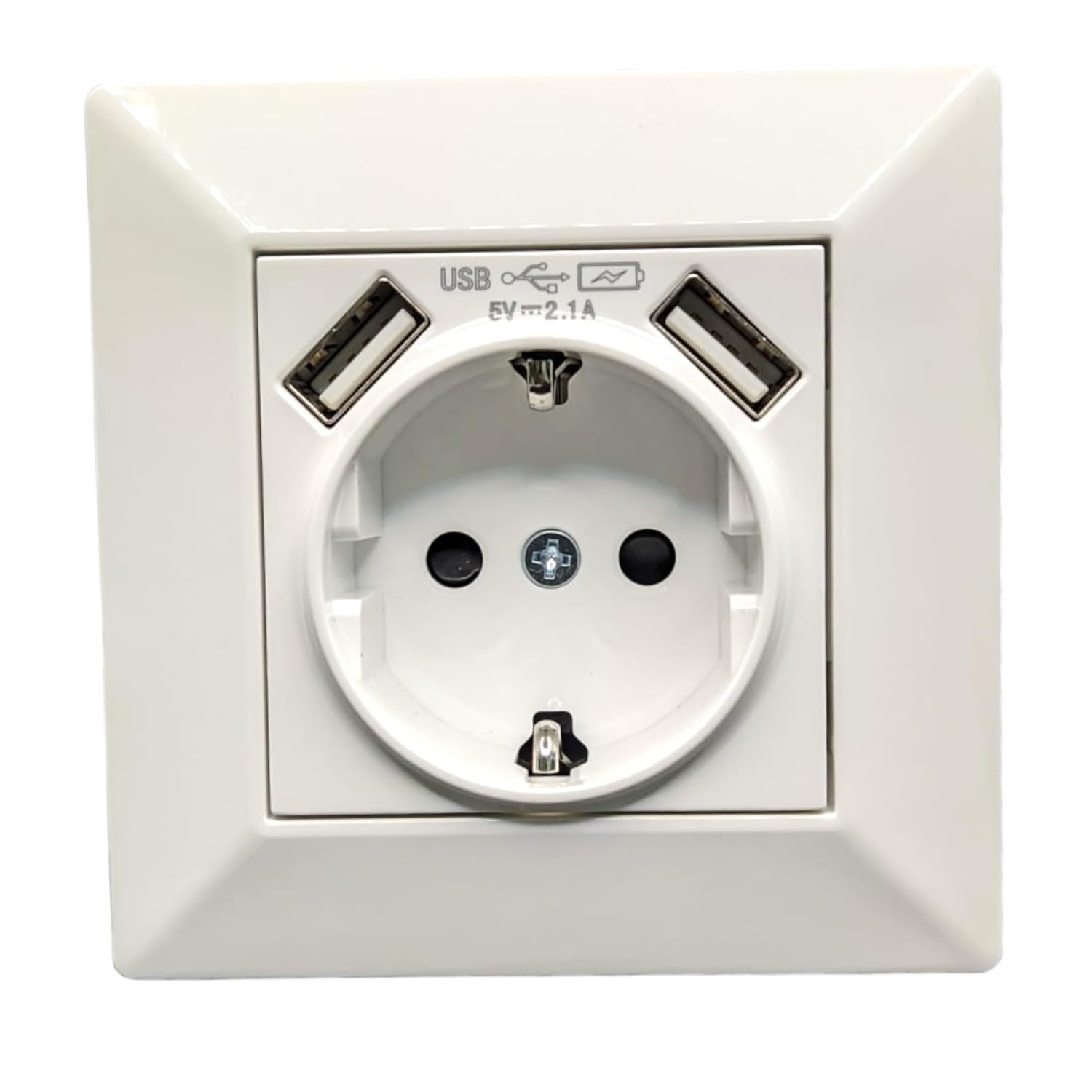 Gniazdo Schuko 16A z 2 portami USB 5V 2.1A z poliwęglanową ramką białe