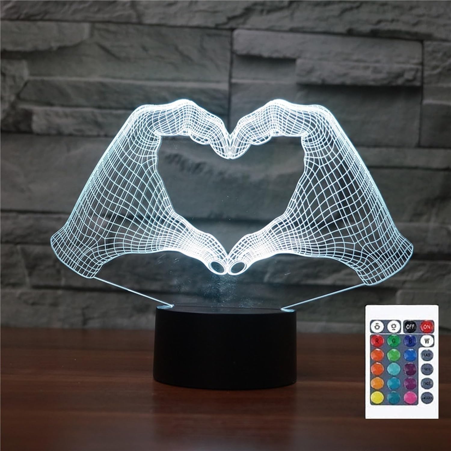 Nocna lampka 3D w kształcie serca z iluzją i pilotem, 16 kolorów optycznych, dioda LED USB do dekoracji pokoju dziecięcego [klasa energetyczna E]