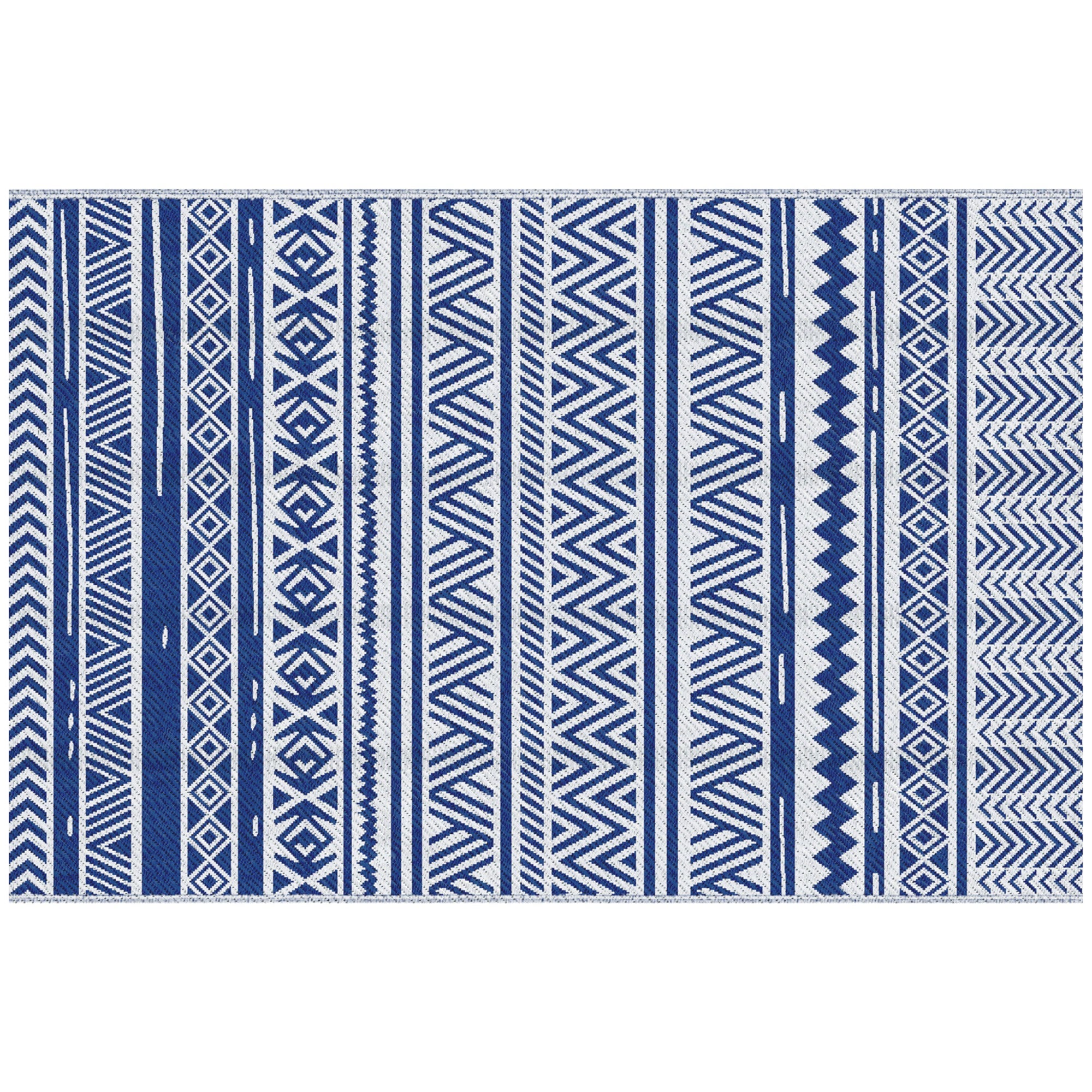Reversible Rug 182x274 cm nowoczesny styl do taras, balkon, patio, Camping, Beach Dark niebieski i biały