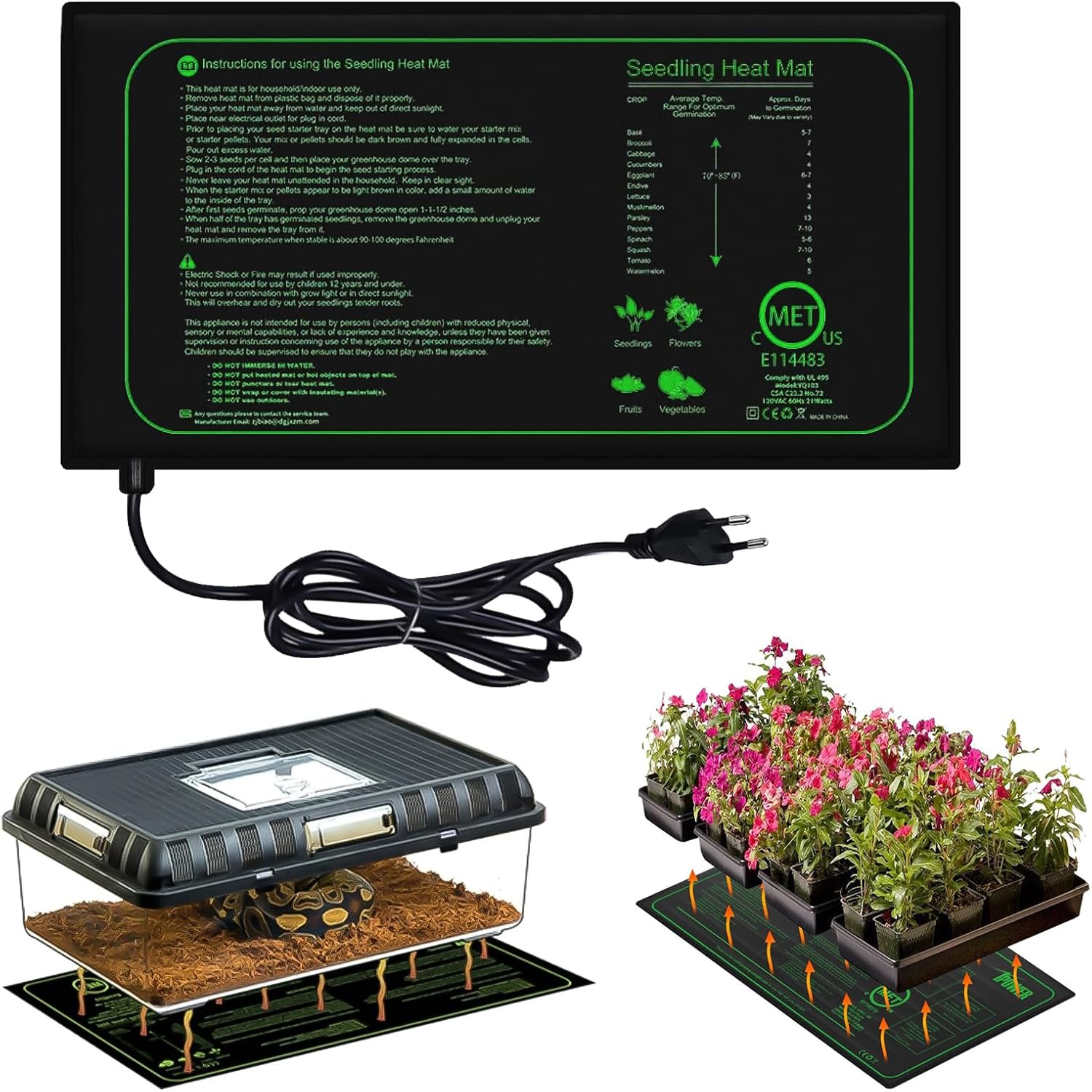 Mata grzewcza do roślin 21 W, 25 x 52,5 cm, mata grzewcza do kiełkowania sadzonek, mata grzewcza z kontrolą temperatury